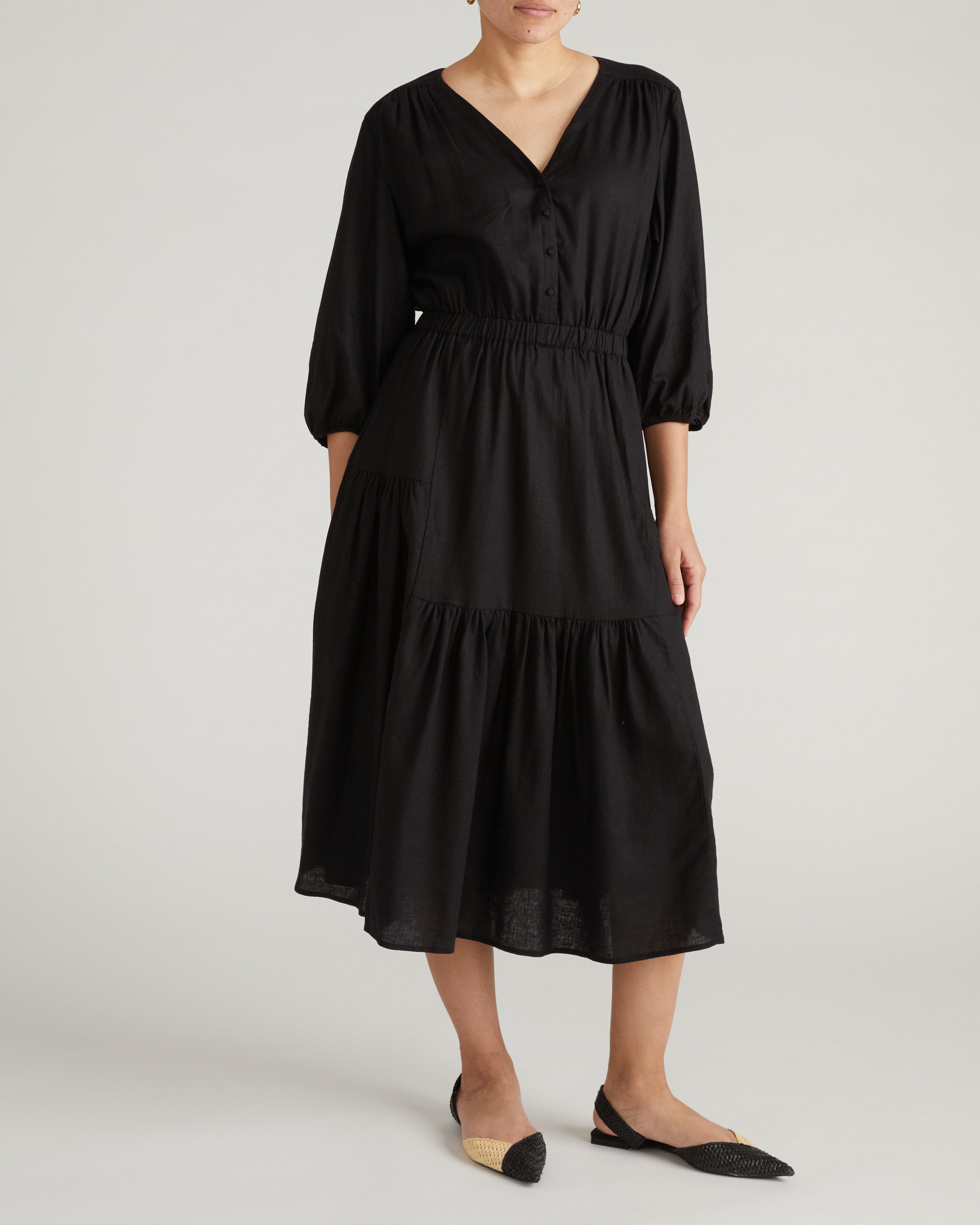 Sorrento Linen Blend Midi Dress - Black