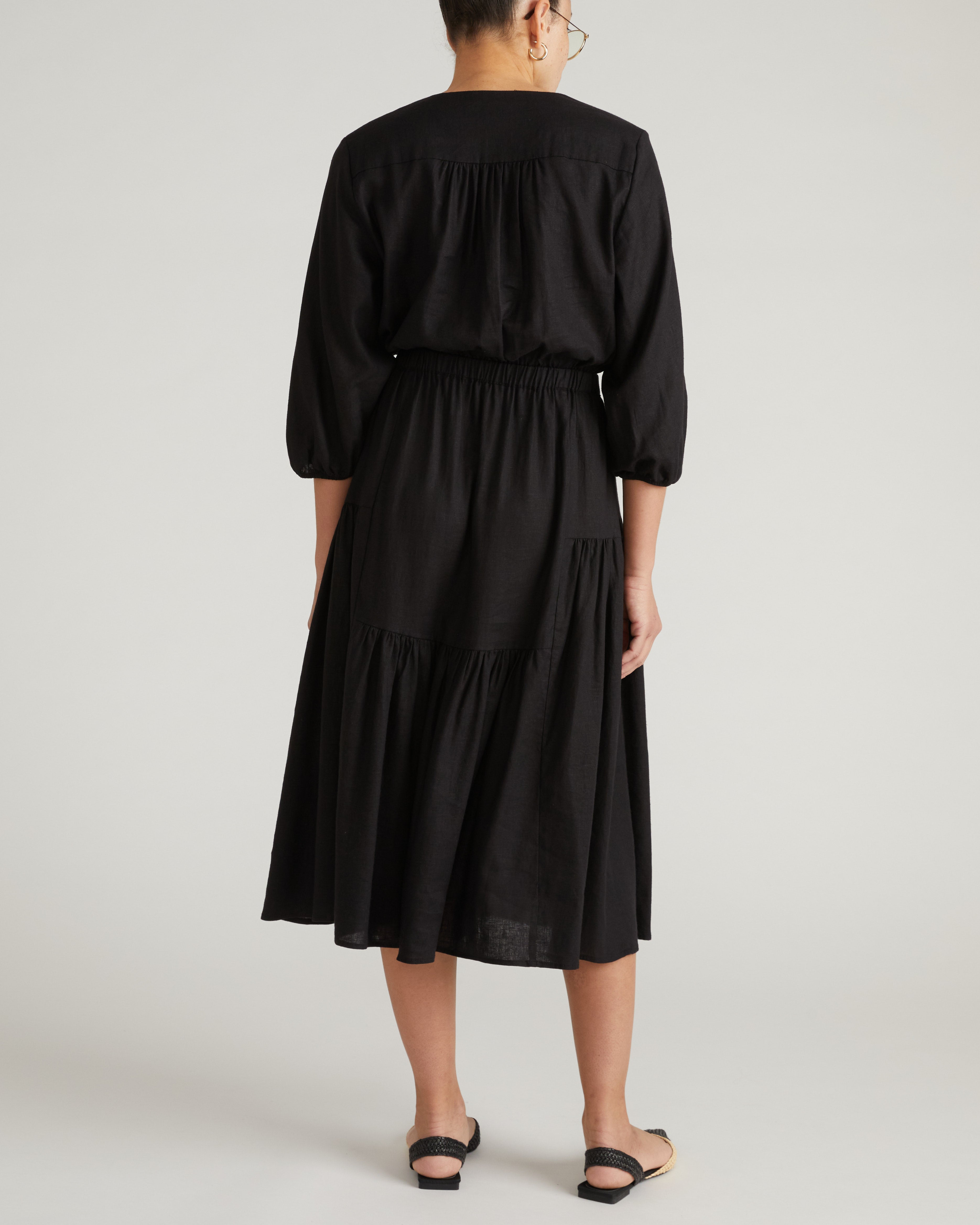 Sorrento Linen Blend Midi Dress - Black