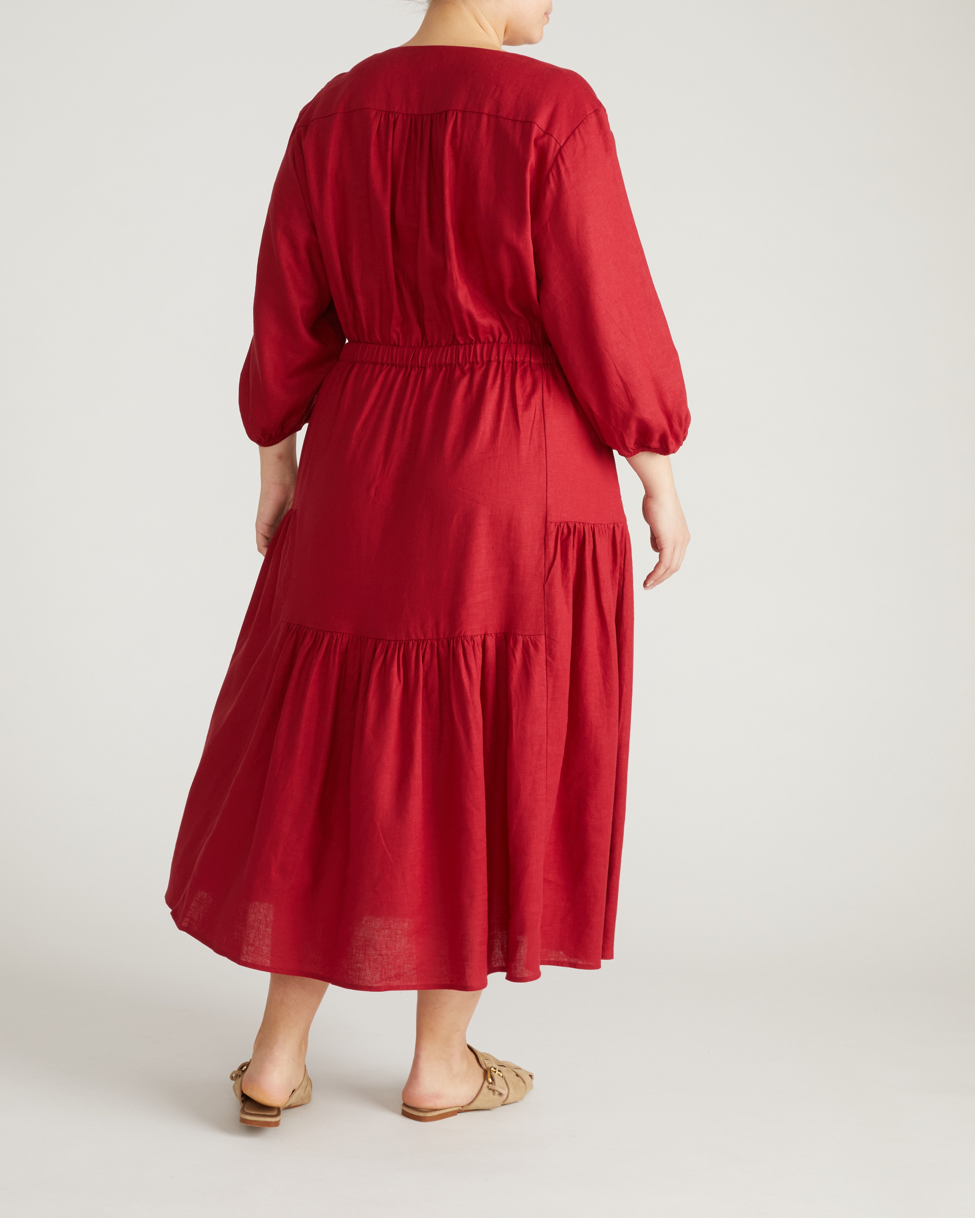 Sorrento Linen Blend Midi Dress - Vibrant Red