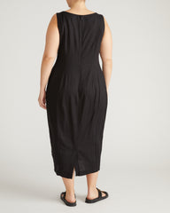 Saulay Square Neck Linen Blend Midi Dress - Black