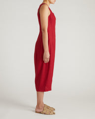 Saulay Square Neck Linen Blend Midi Dress - Vibrant Red