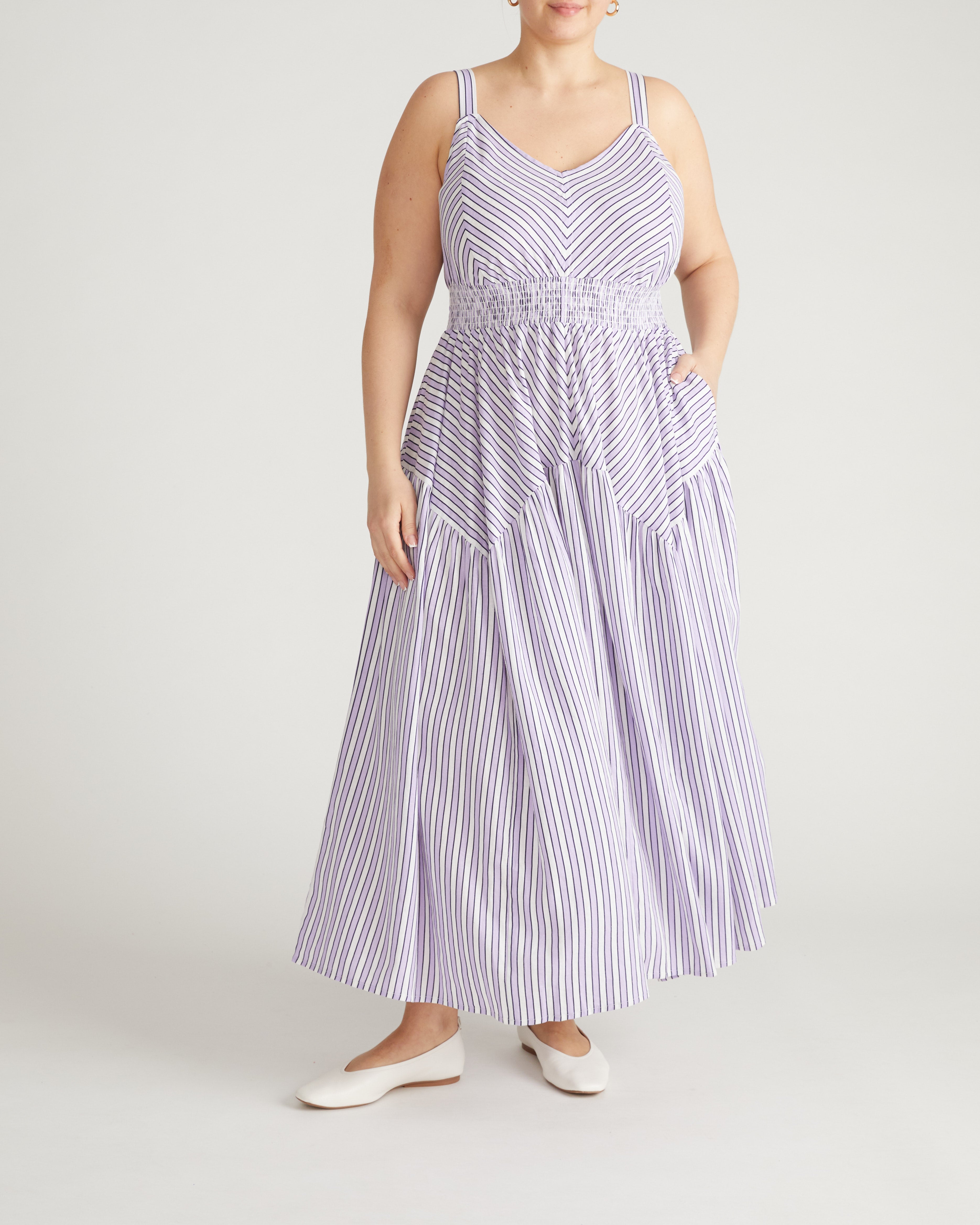Ruby Smocked Linen Blend Sundress - Lilac Stripe Print