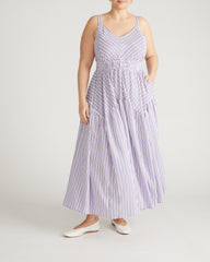 Ruby Smocked Linen Blend Sundress - Lilac Stripe Print