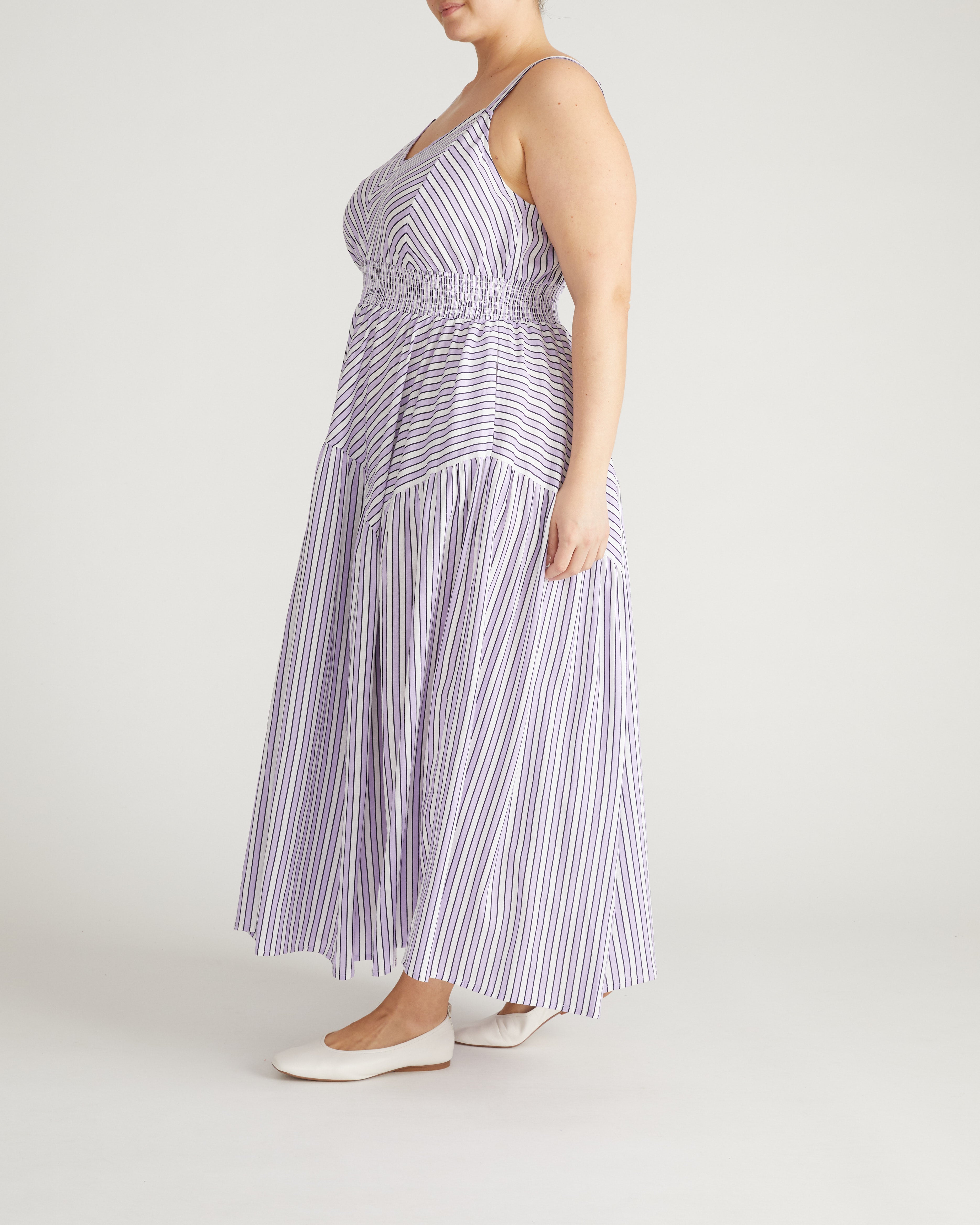 Ruby Smocked Linen Blend Sundress - Lilac Stripe Print