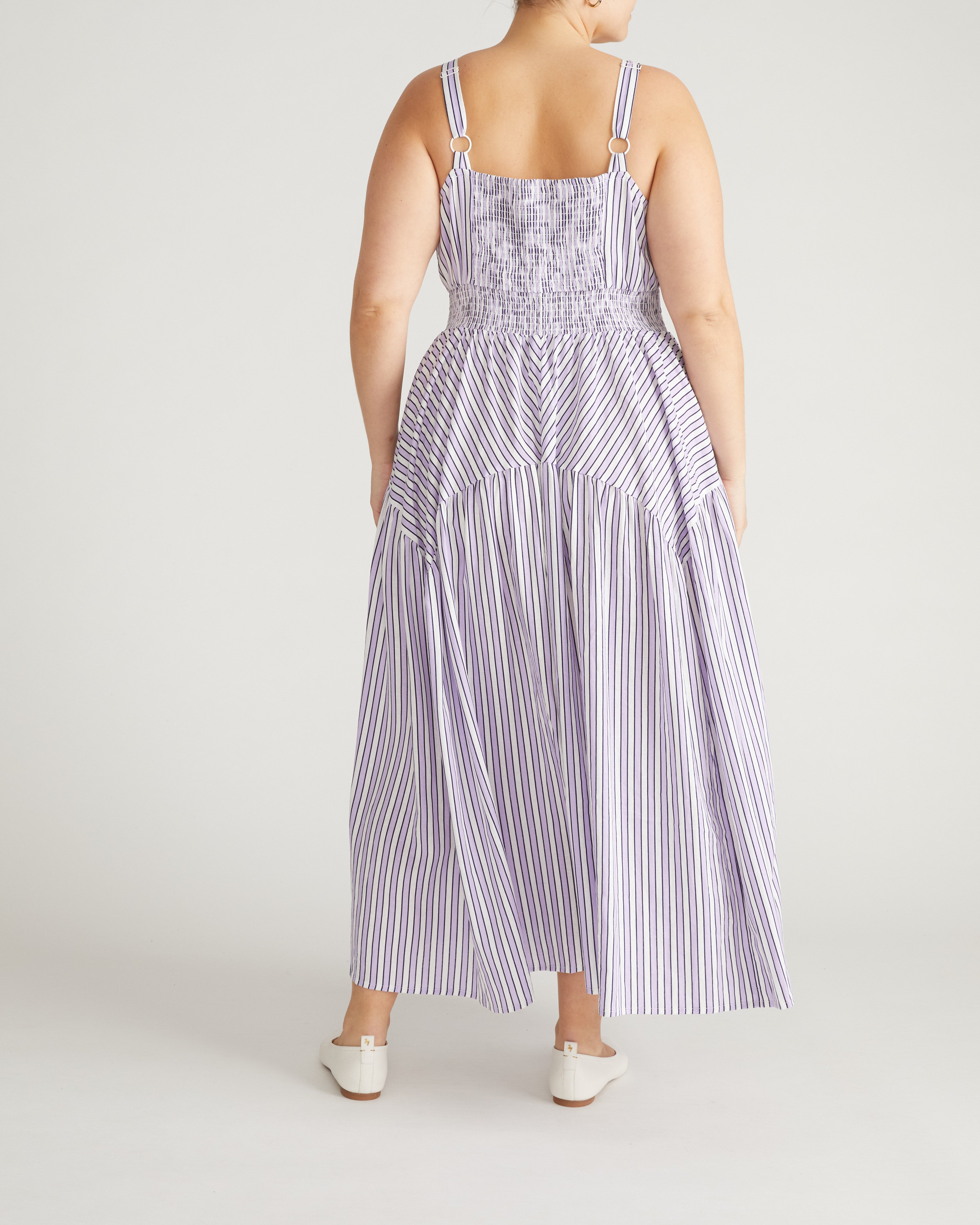 Ruby Smocked Linen Blend Sundress - Lilac Stripe Print