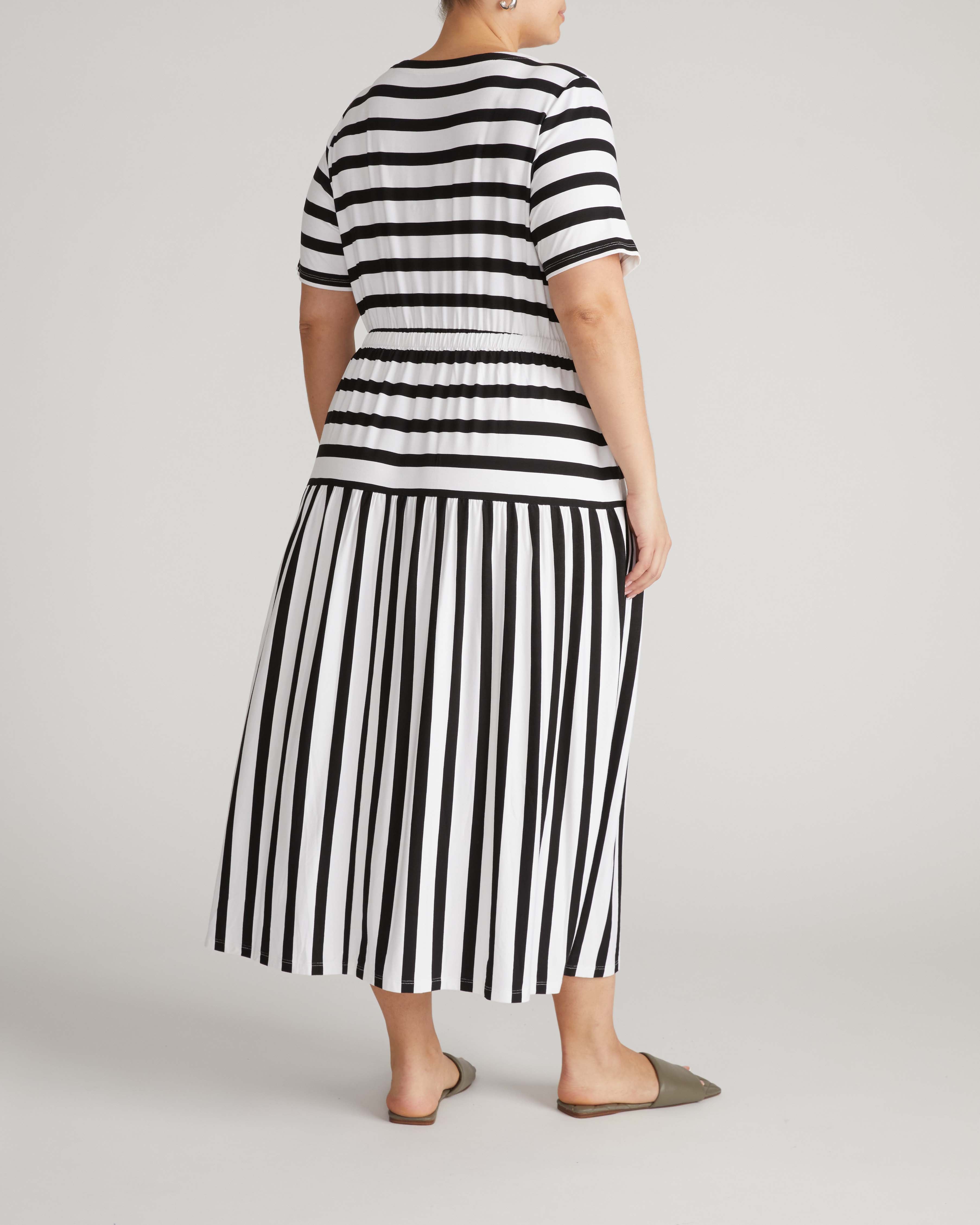 Thea Divine Jersey Midi Dress - Black/White Stripe
