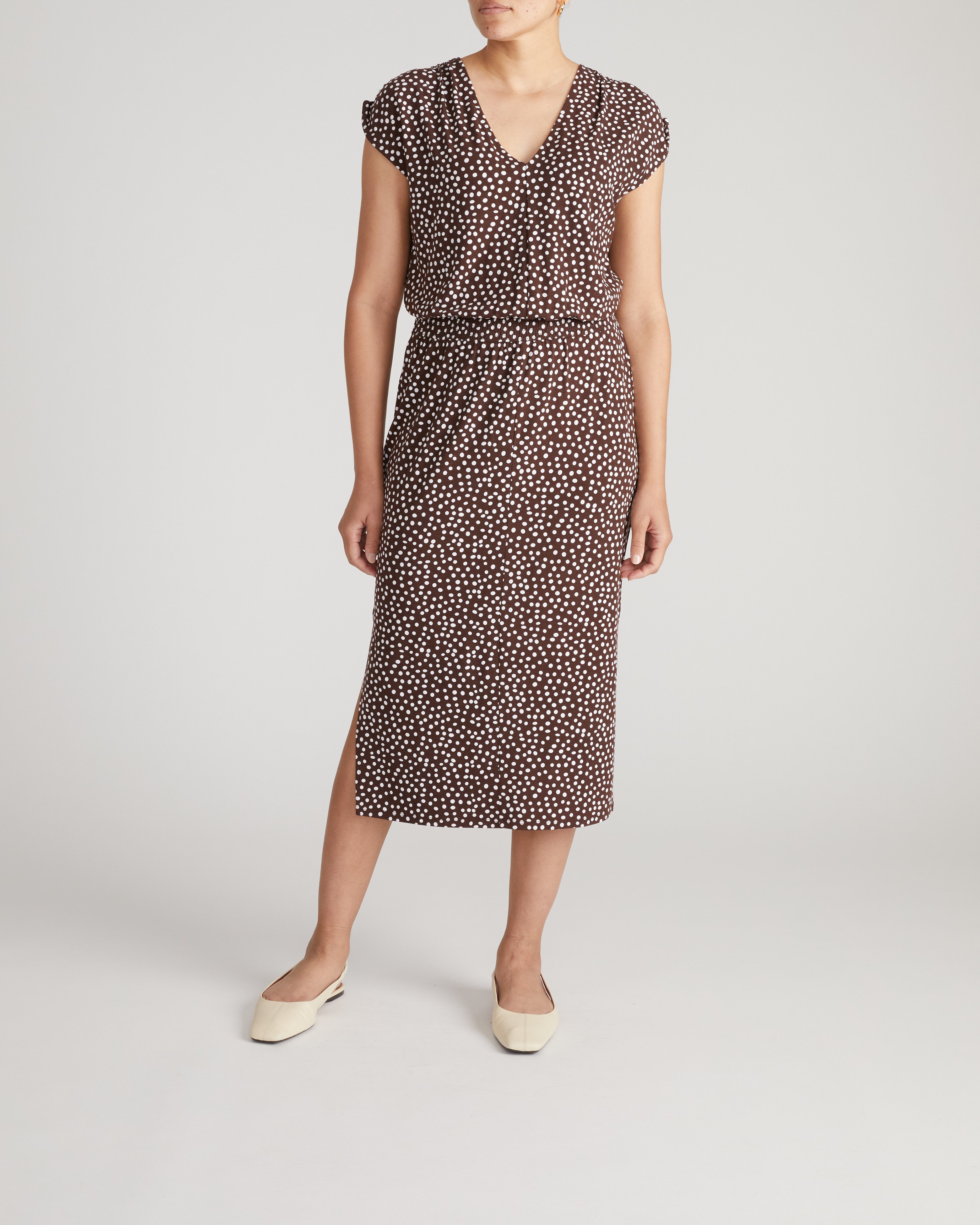 Tish Divine Jersey Kaftan - Brown/White Dot Print