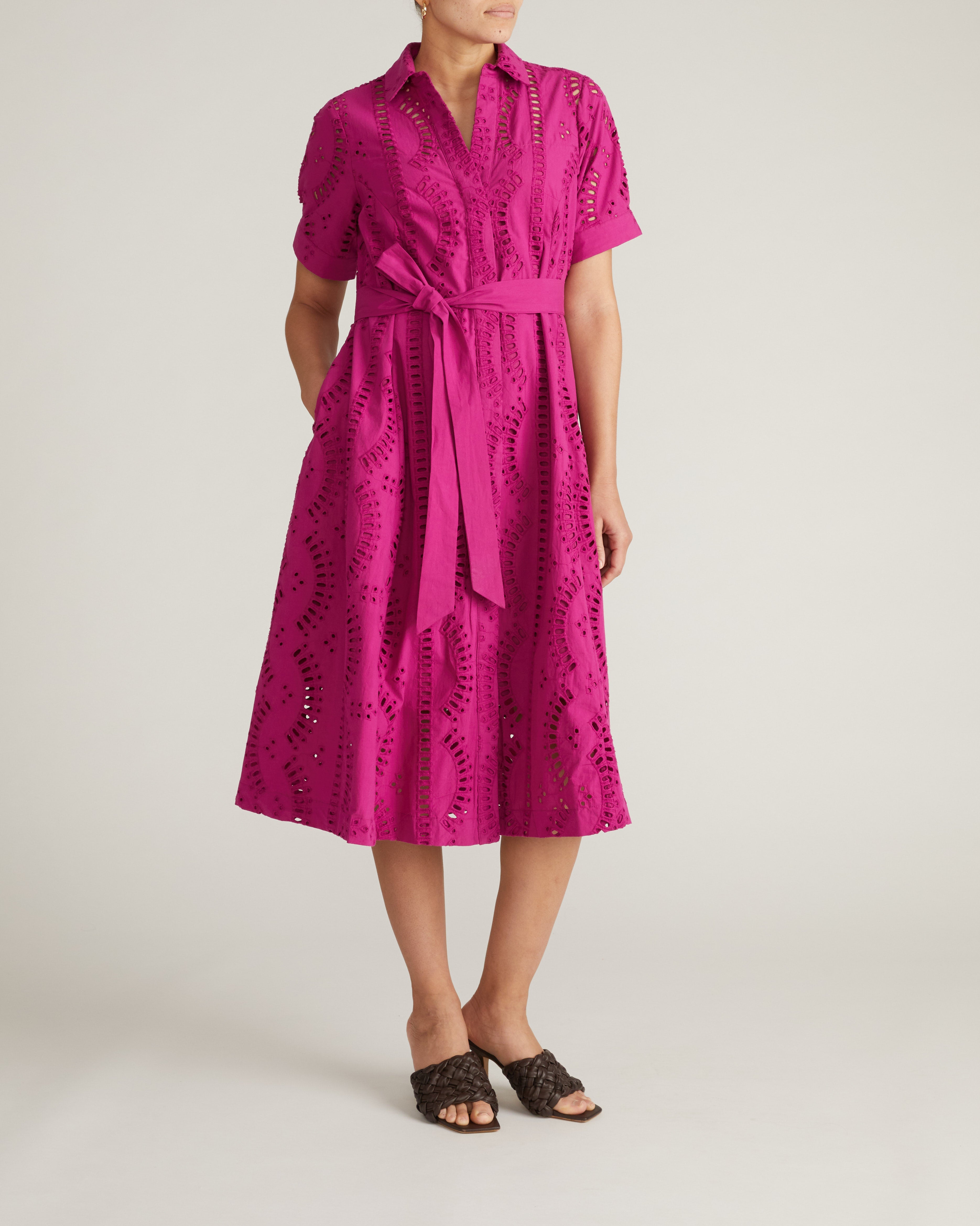 Tina Cotton Poplin Shirtdress - Hyper Pink