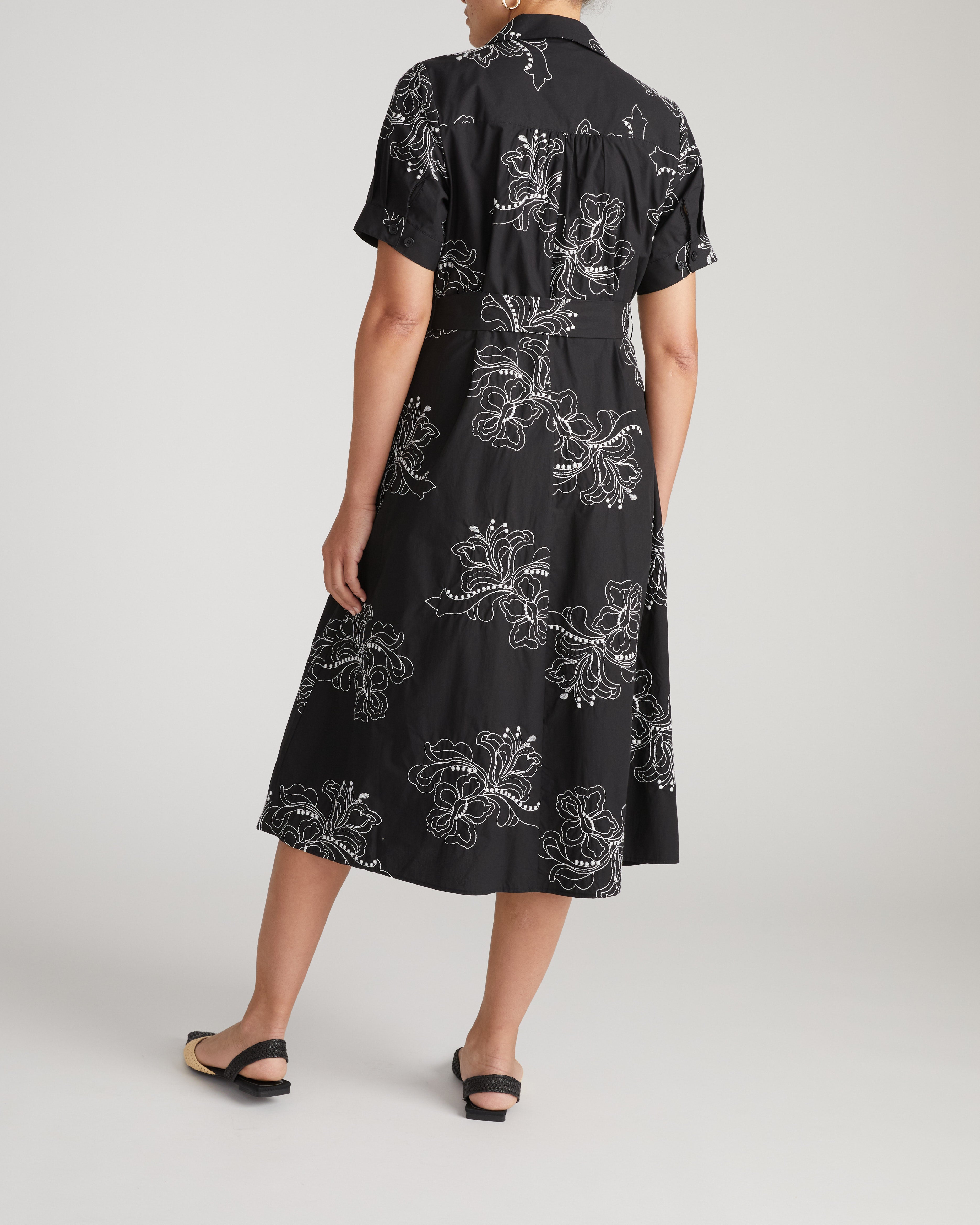 Tina Cotton Poplin Shirtdress - Hibiscus Embroidery