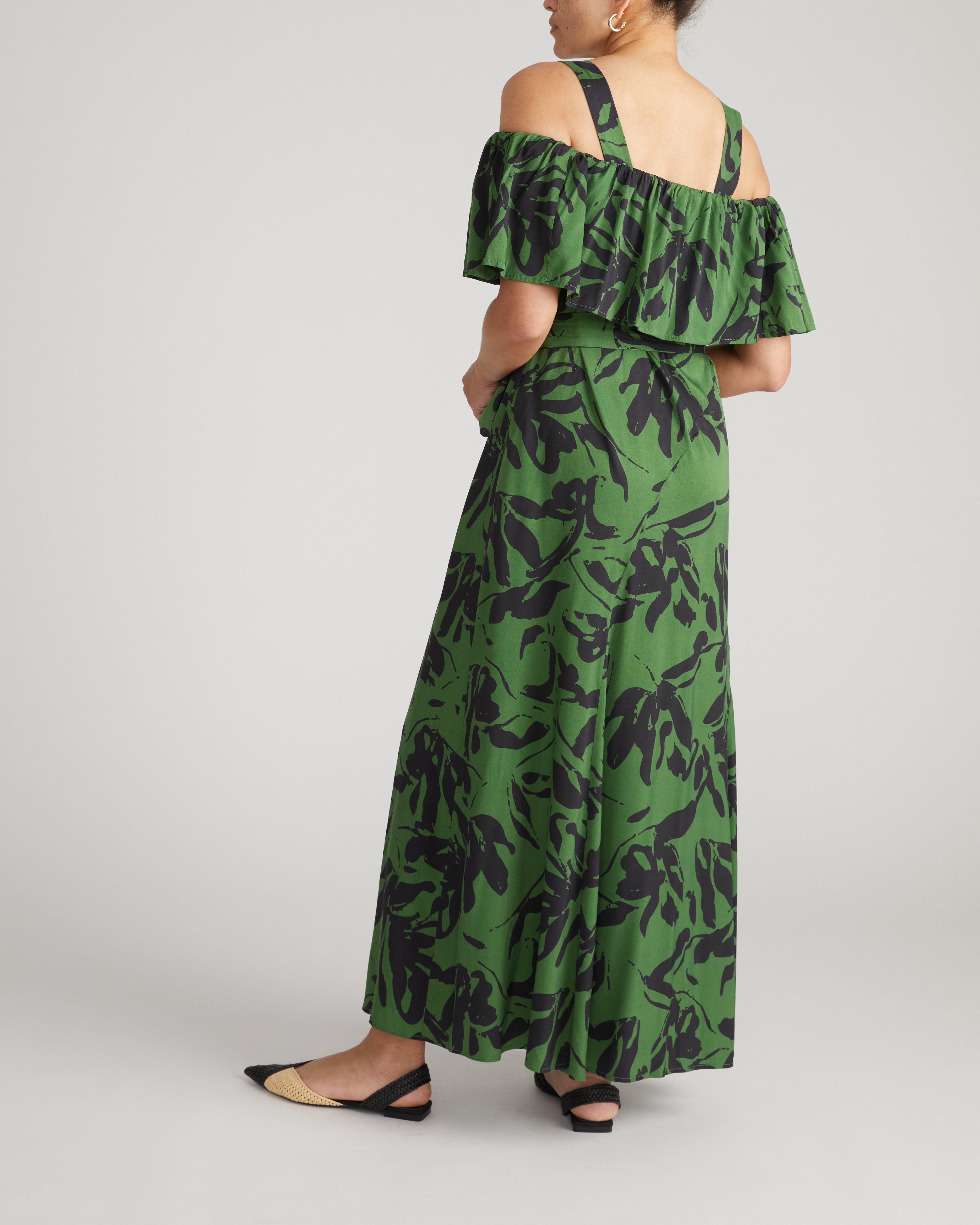 Lisbon Convertible Stretch Cupro Maxi Dress - Green Sgraffito Print
