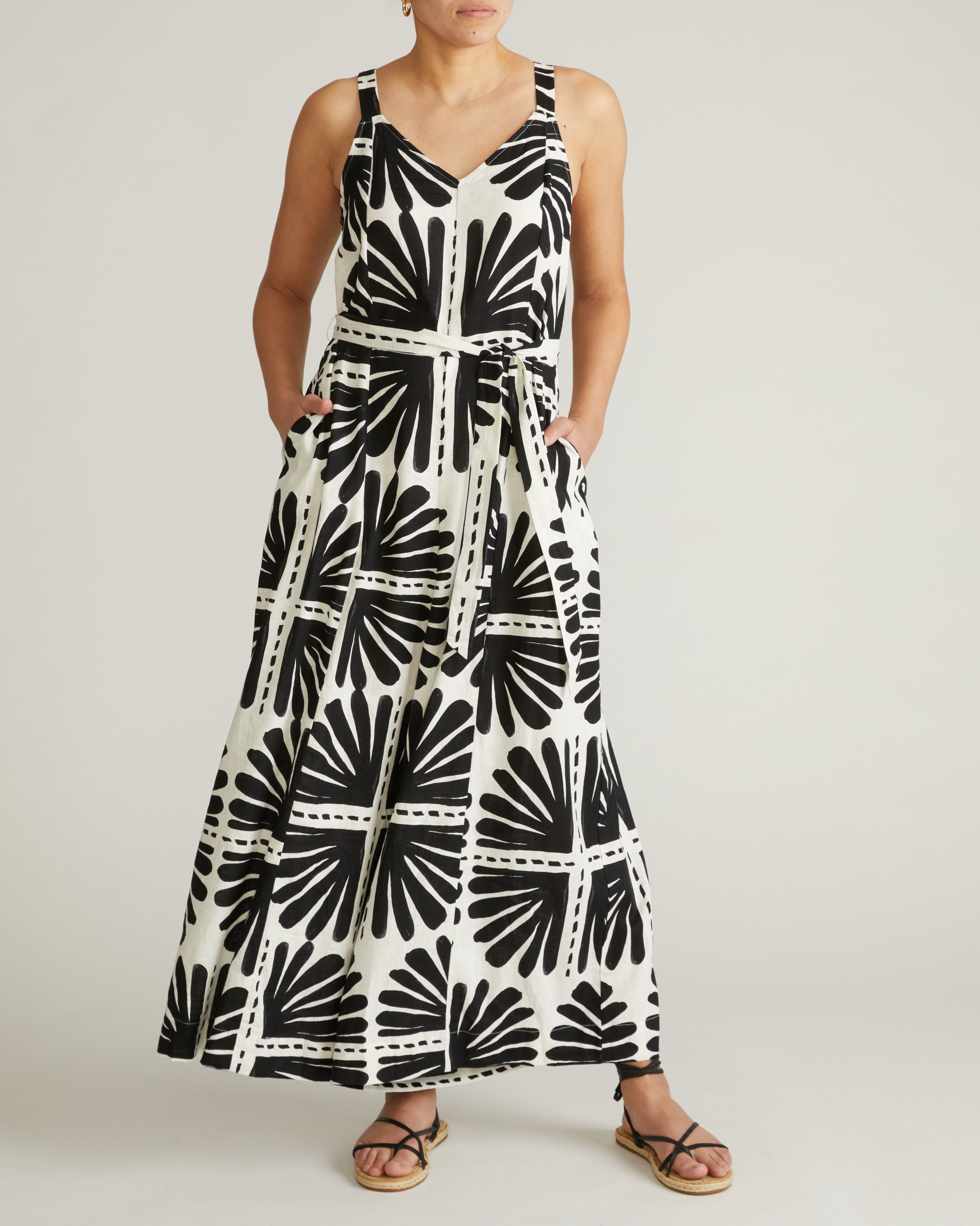 Promenade Linen Blend Jumpsuit - Ink Bloom Print