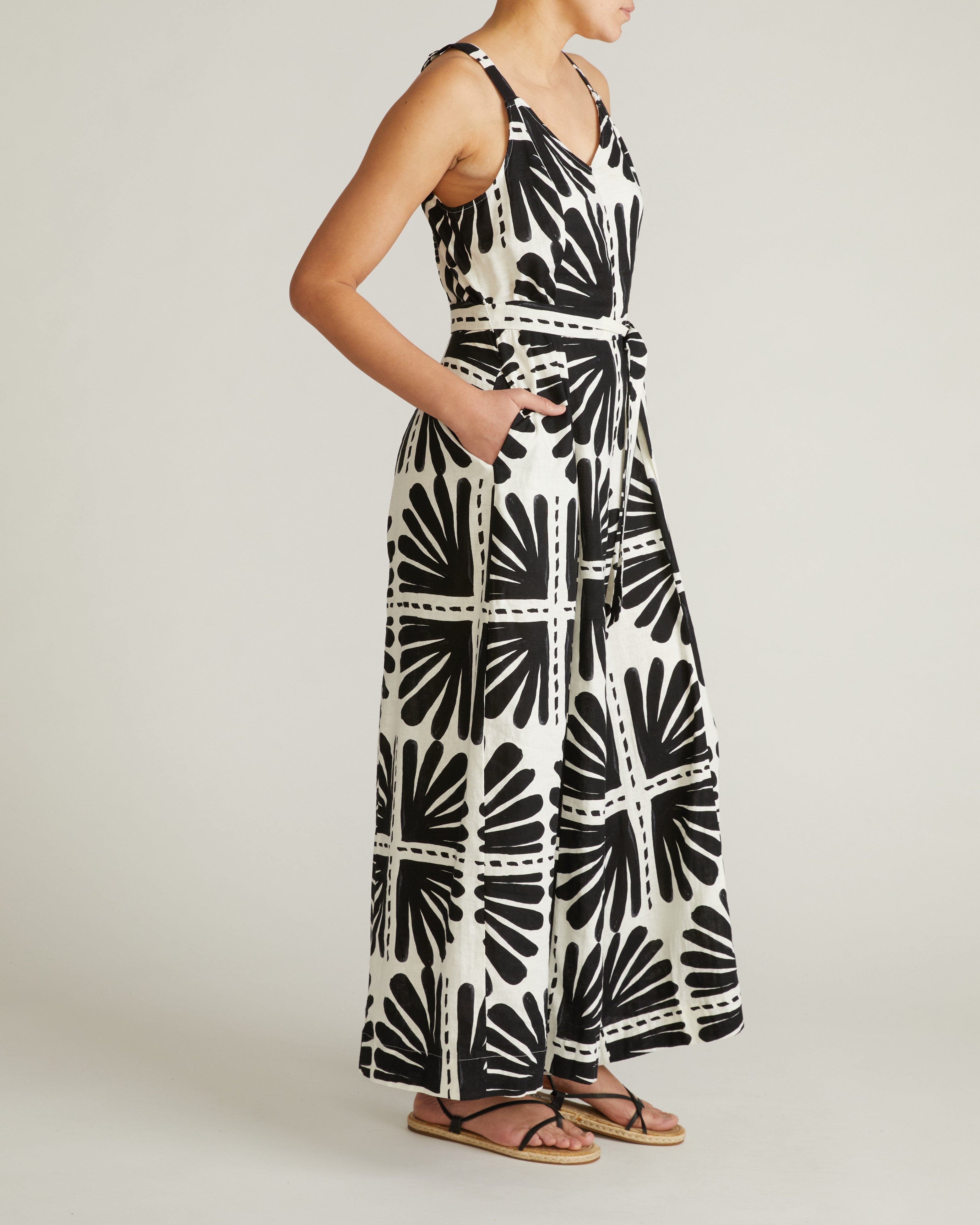 Promenade Linen Blend Jumpsuit - Ink Bloom Print