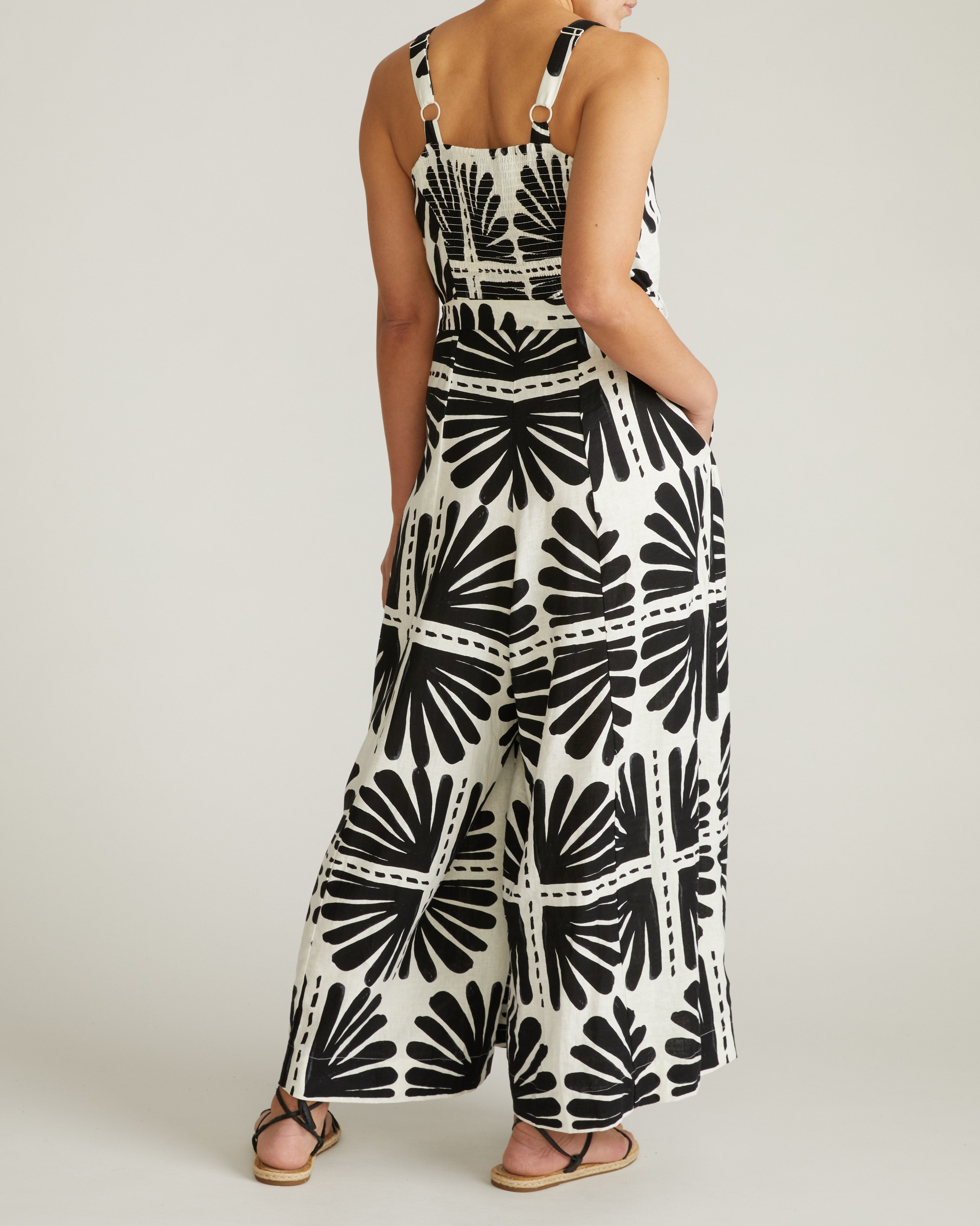 Promenade Linen Blend Jumpsuit - Ink Bloom Print
