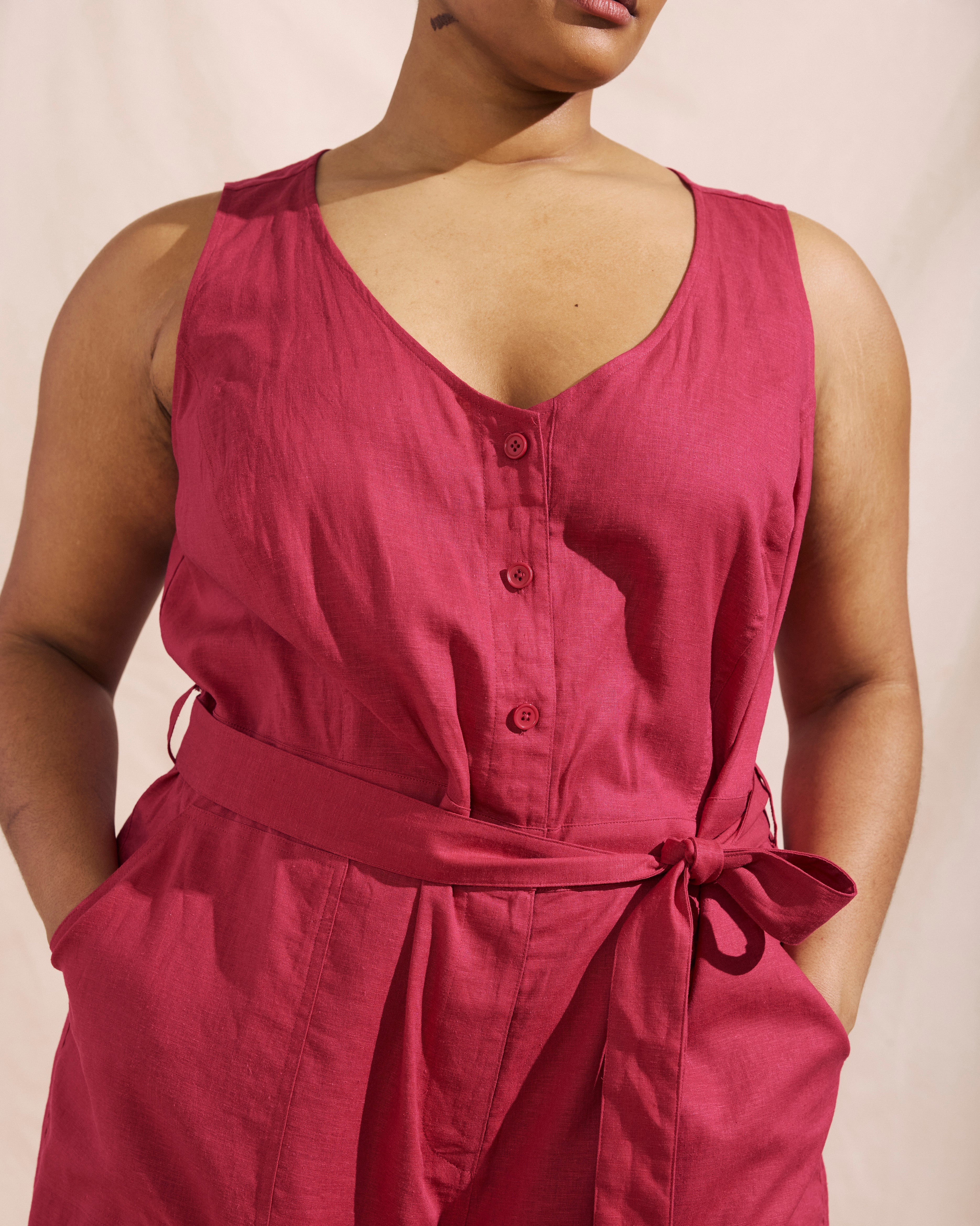 Matilda Linen Blend Jumpsuit - Cerise