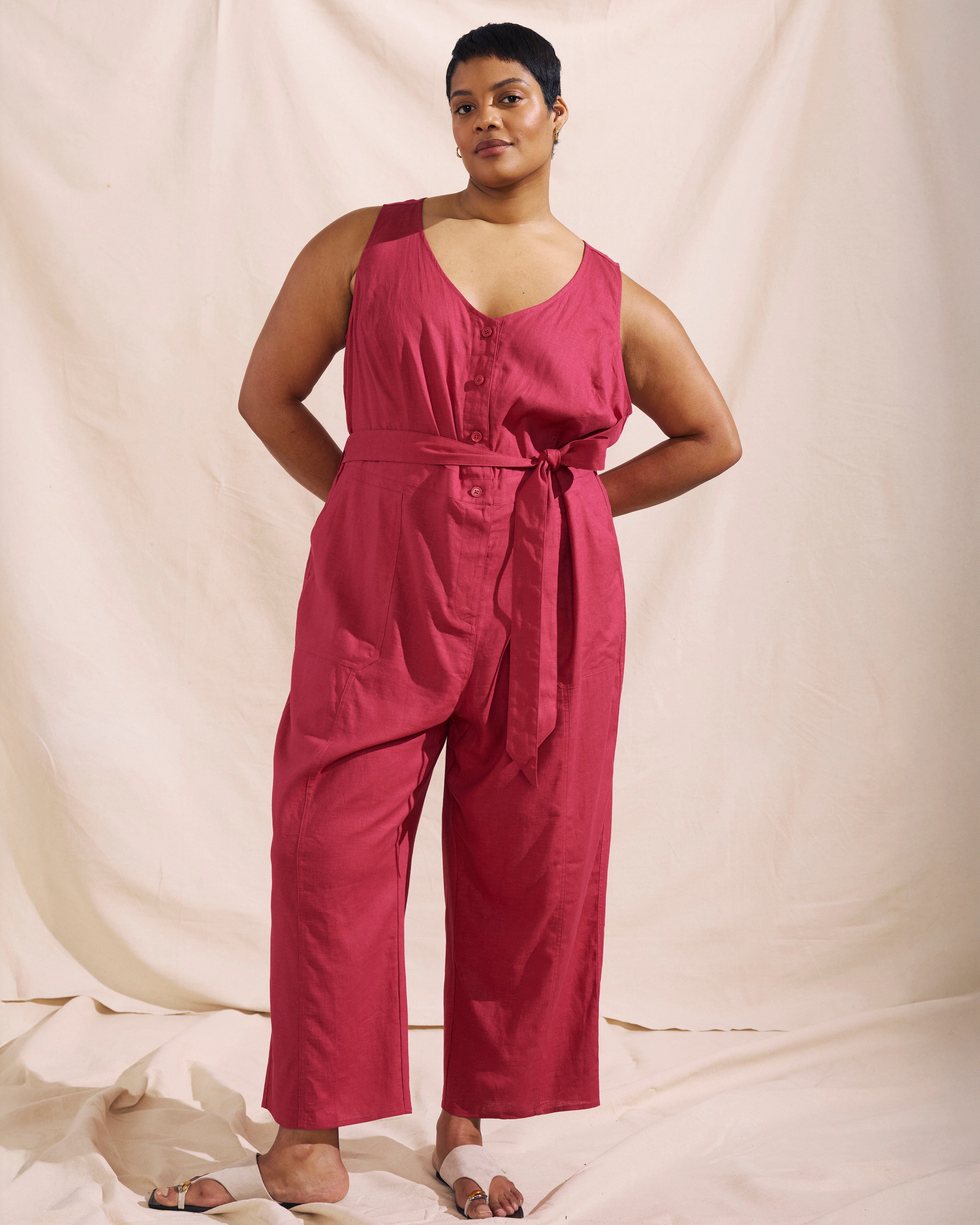 Matilda Linen Blend Jumpsuit - Cerise