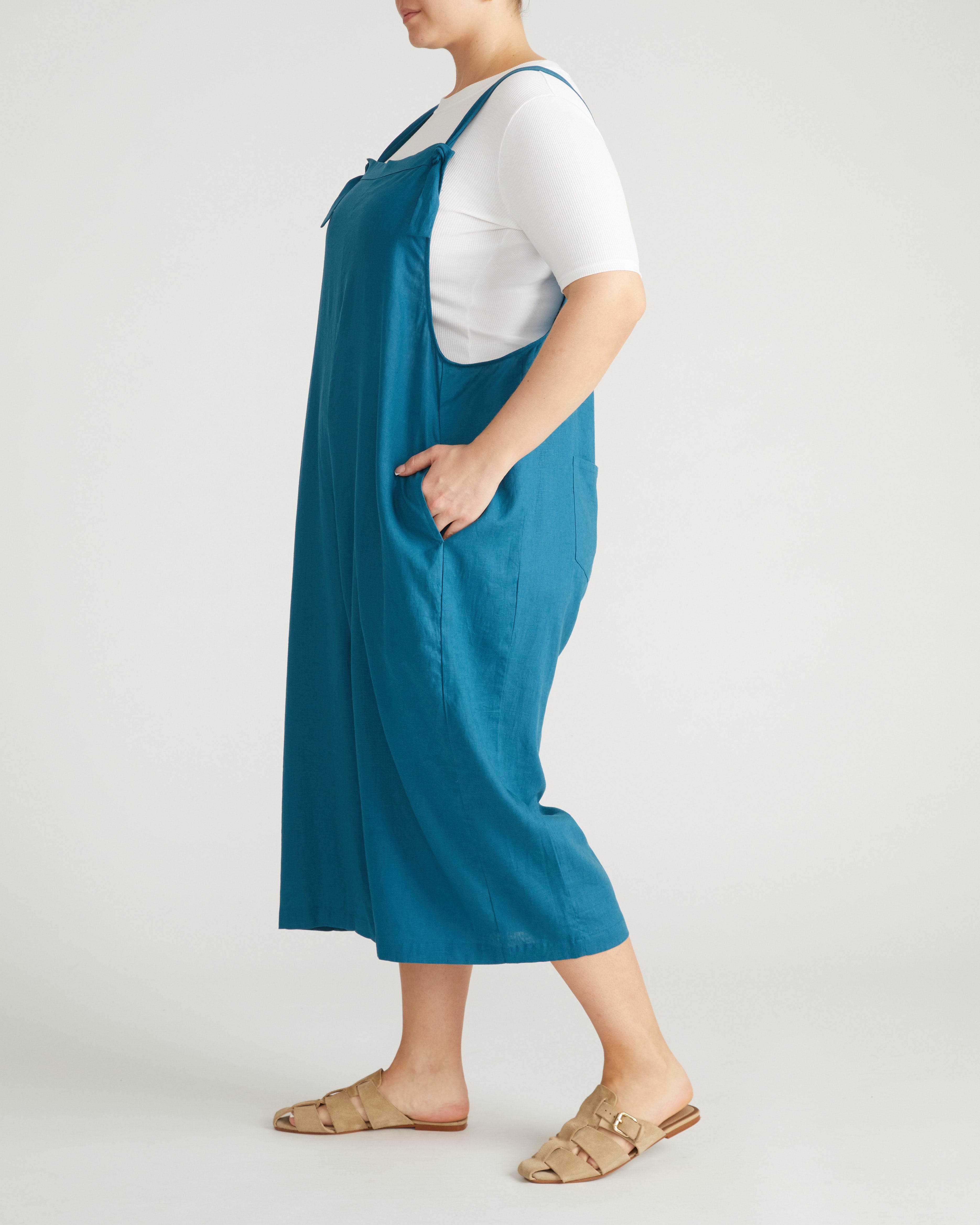 Kora Linen Blend Overalls - Ink Blue