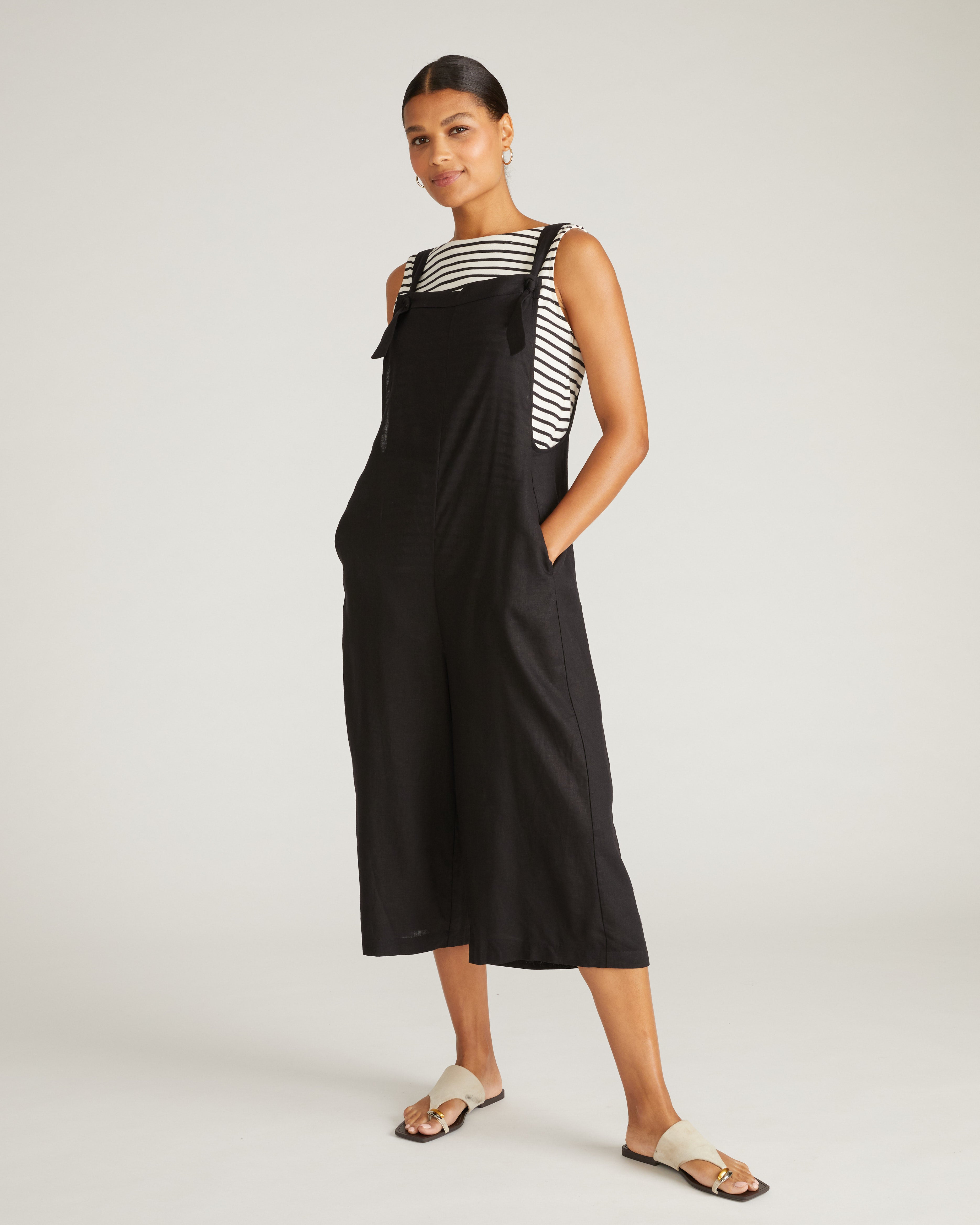 Kora Linen Blend Overalls - Black