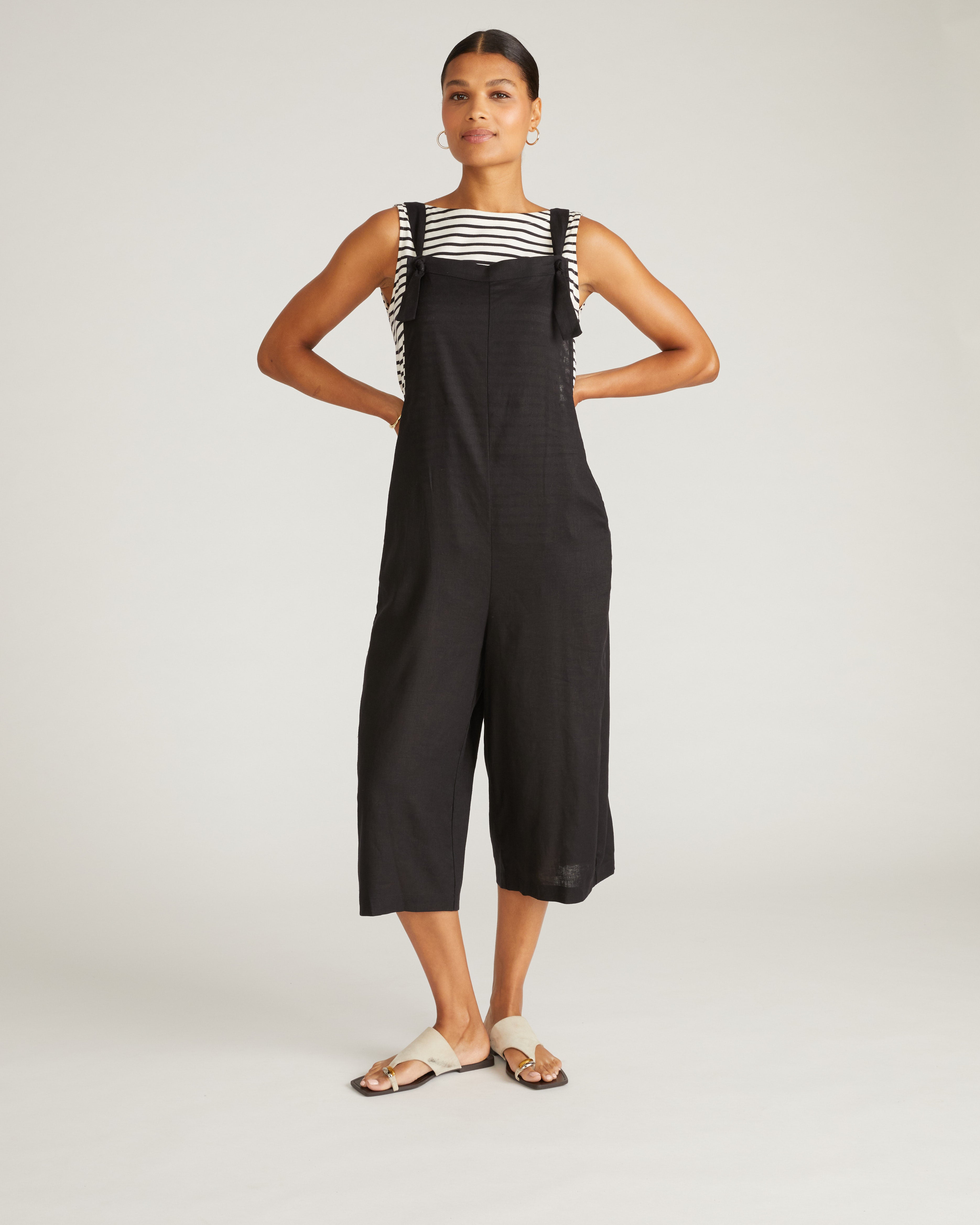 Kora Linen Blend Overalls - Black