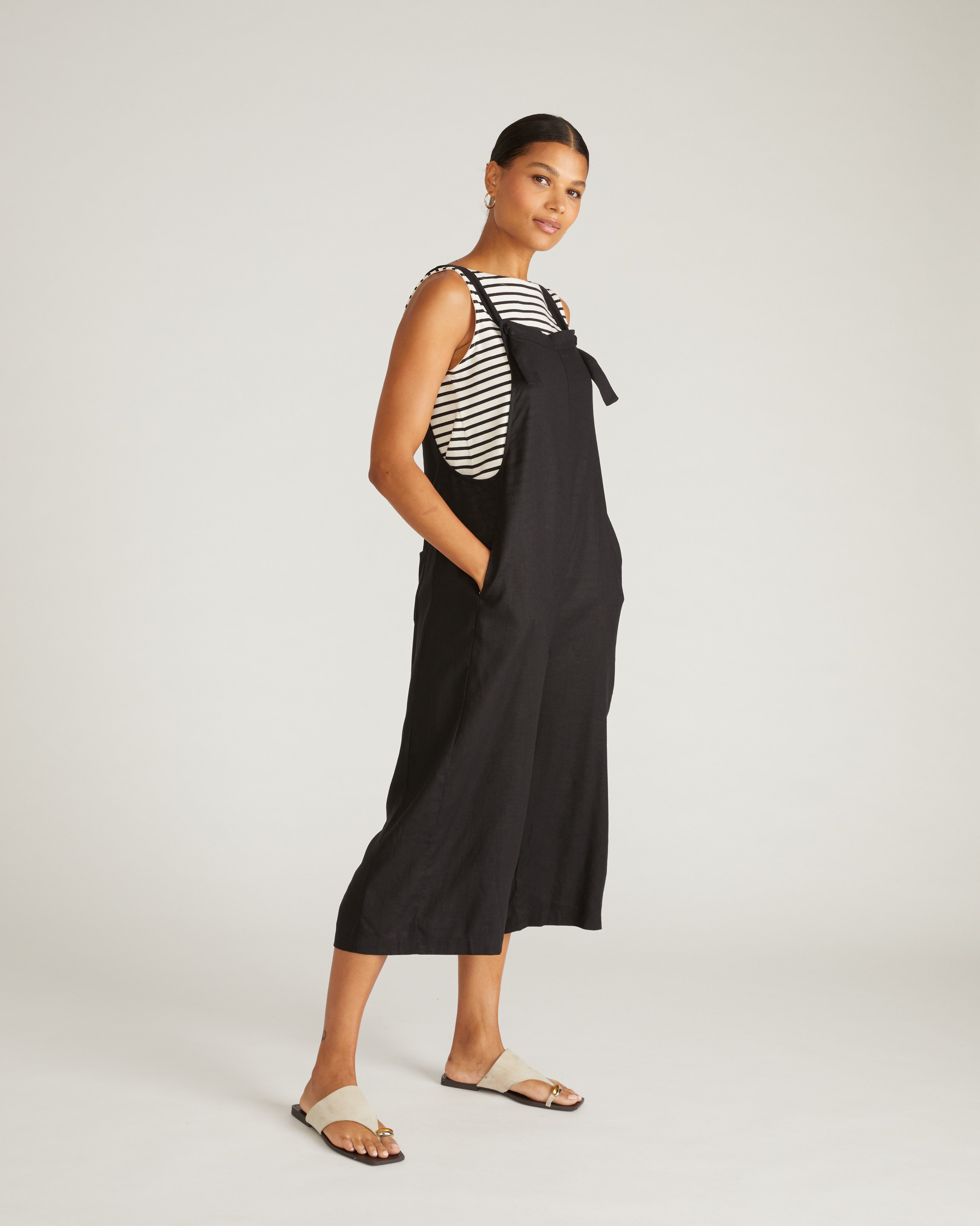 Kora Linen Blend Overalls - Black