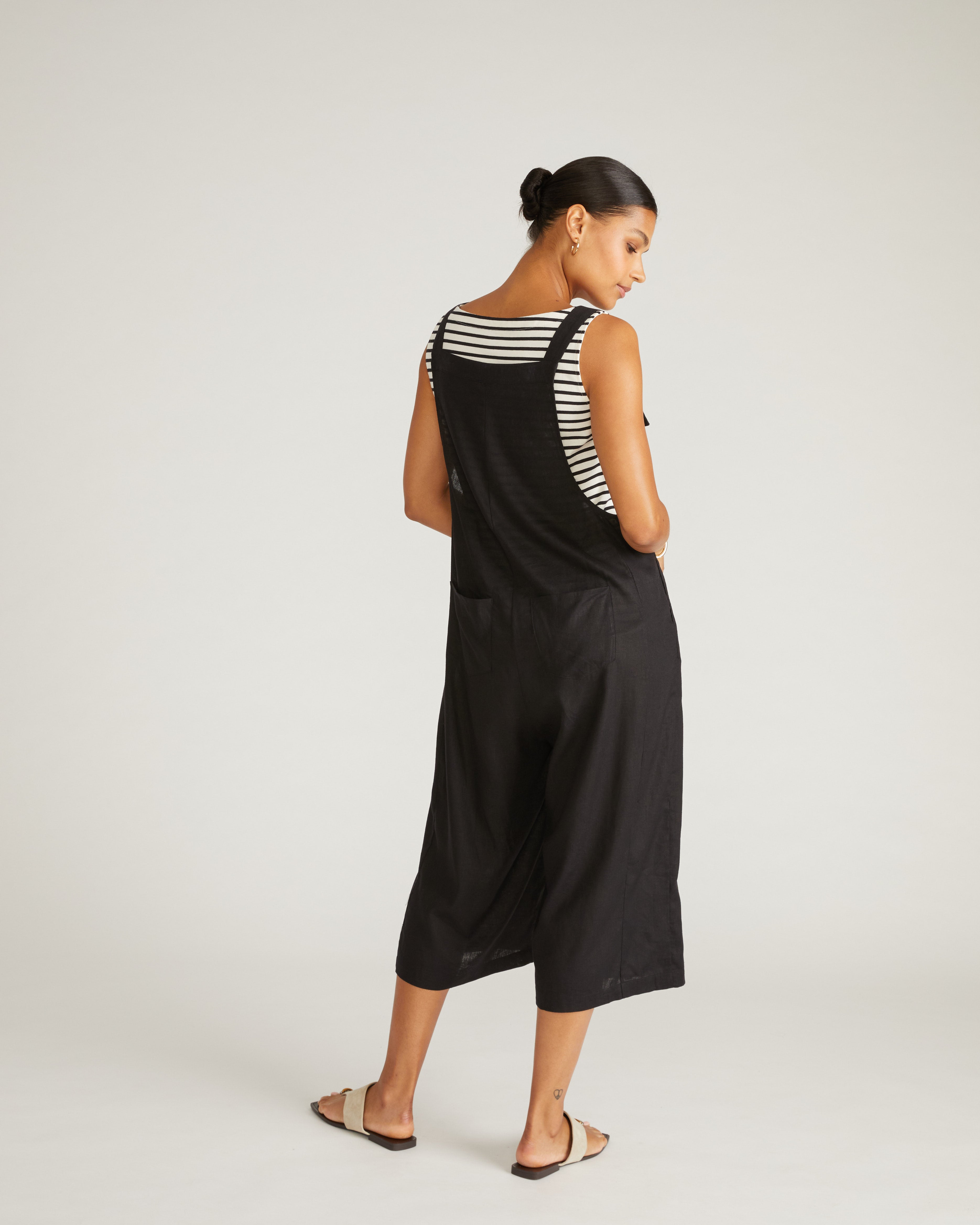 Kora Linen Blend Overalls - Black