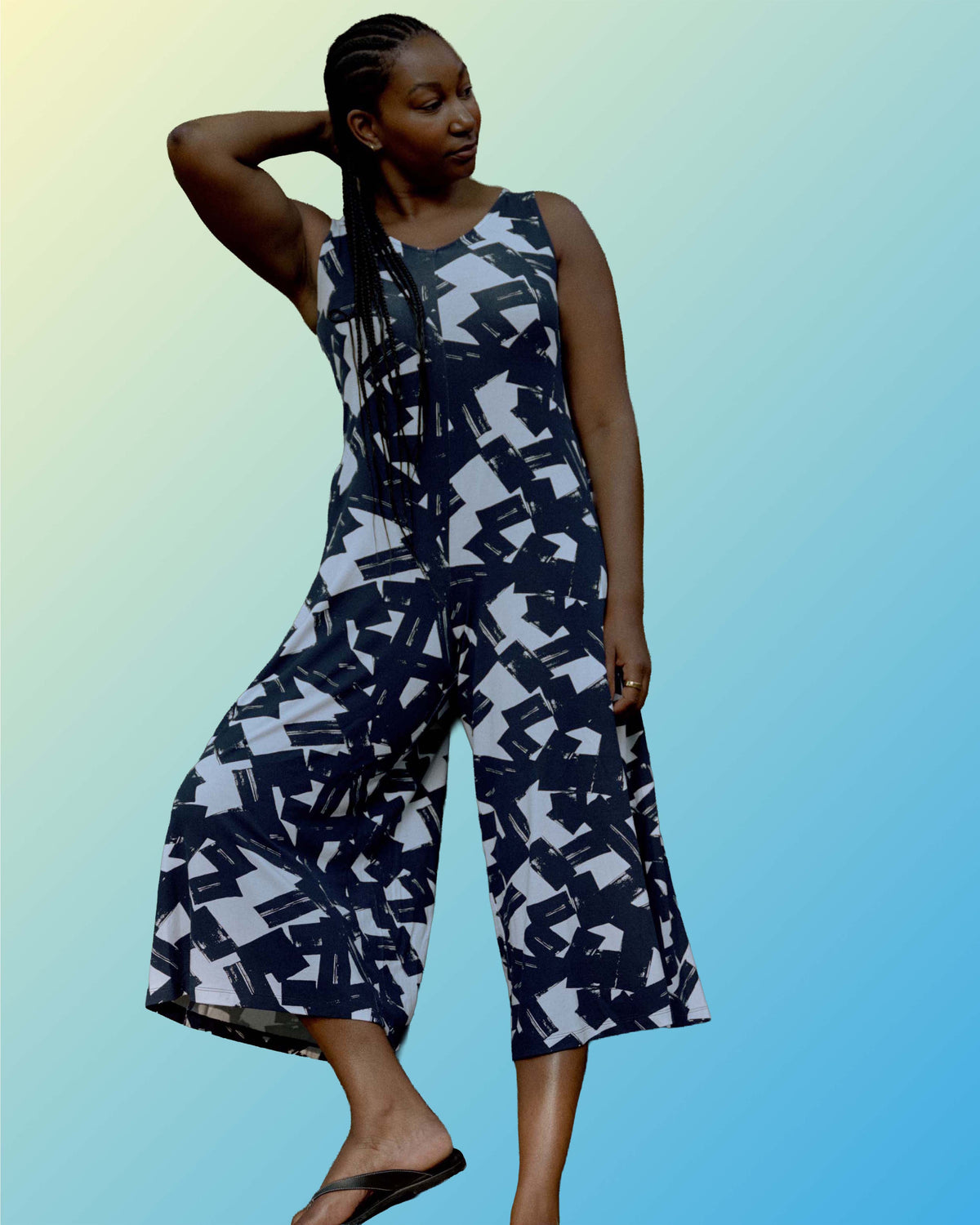 Sunny Divine Jersey Jumpsuit - Navy Santiago Print