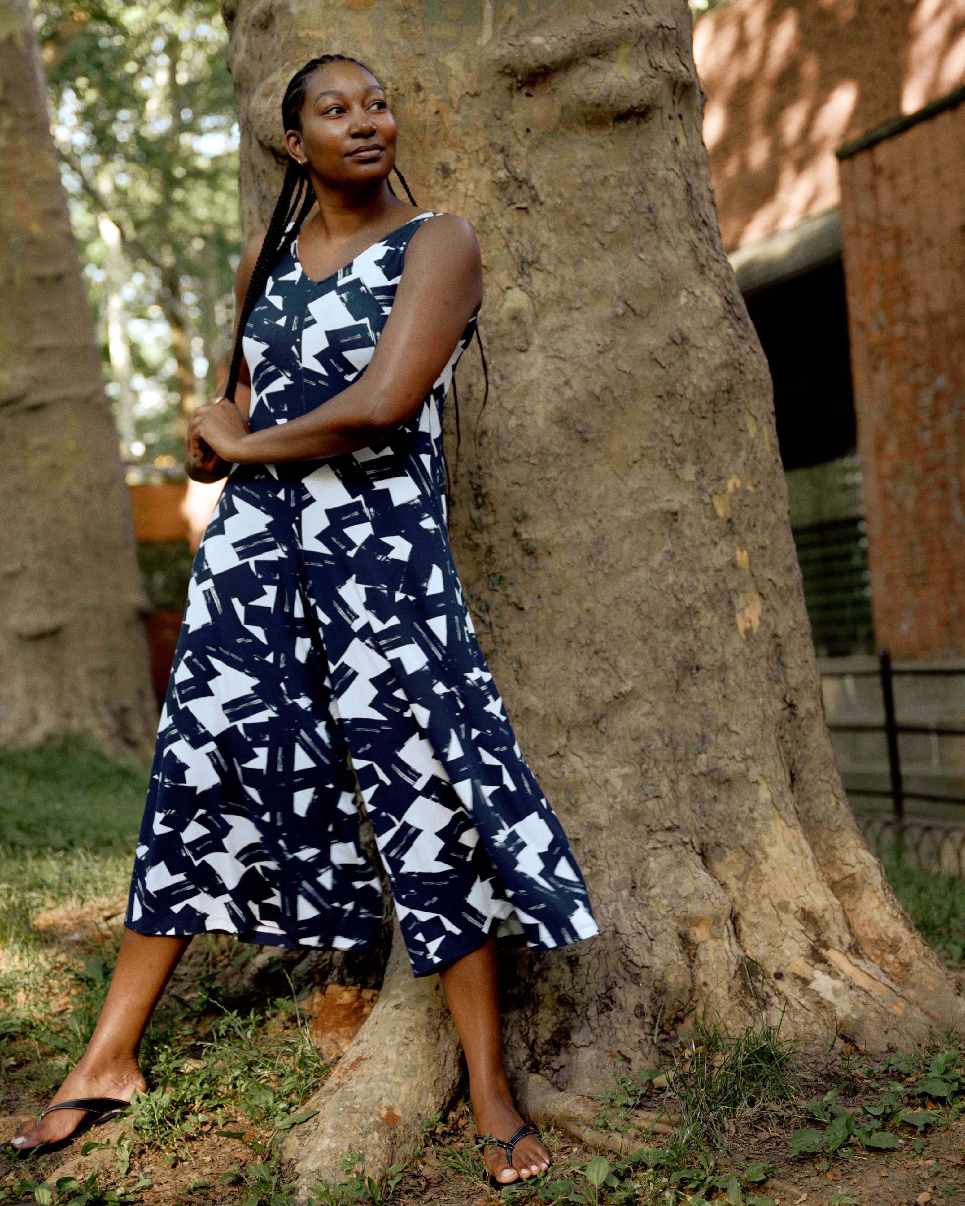 Sunny Divine Jersey Jumpsuit - Navy Santiago Print