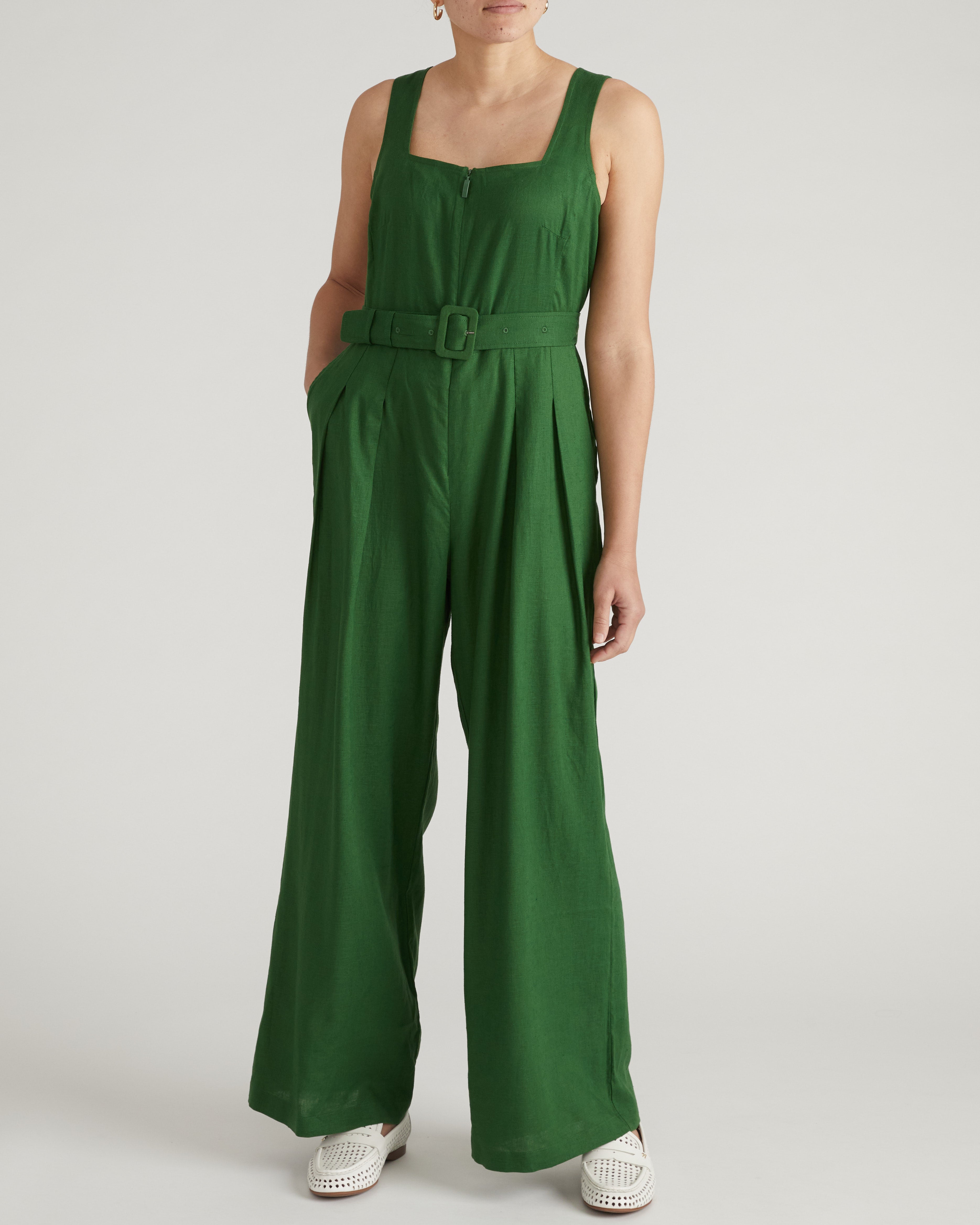 Rania Belted Linen Blend Jumpsuit - Jardin
