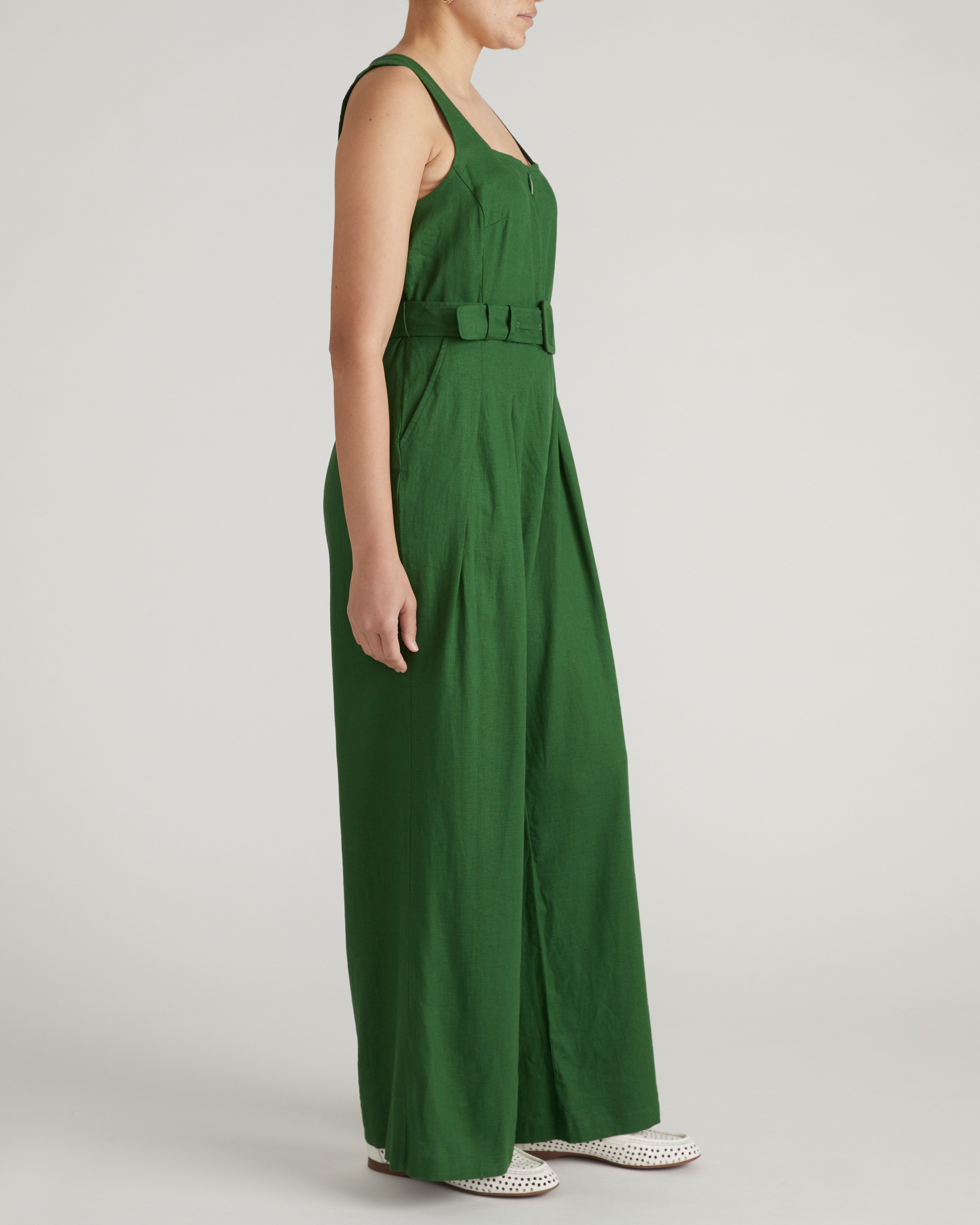 Rania Belted Linen Blend Jumpsuit - Jardin