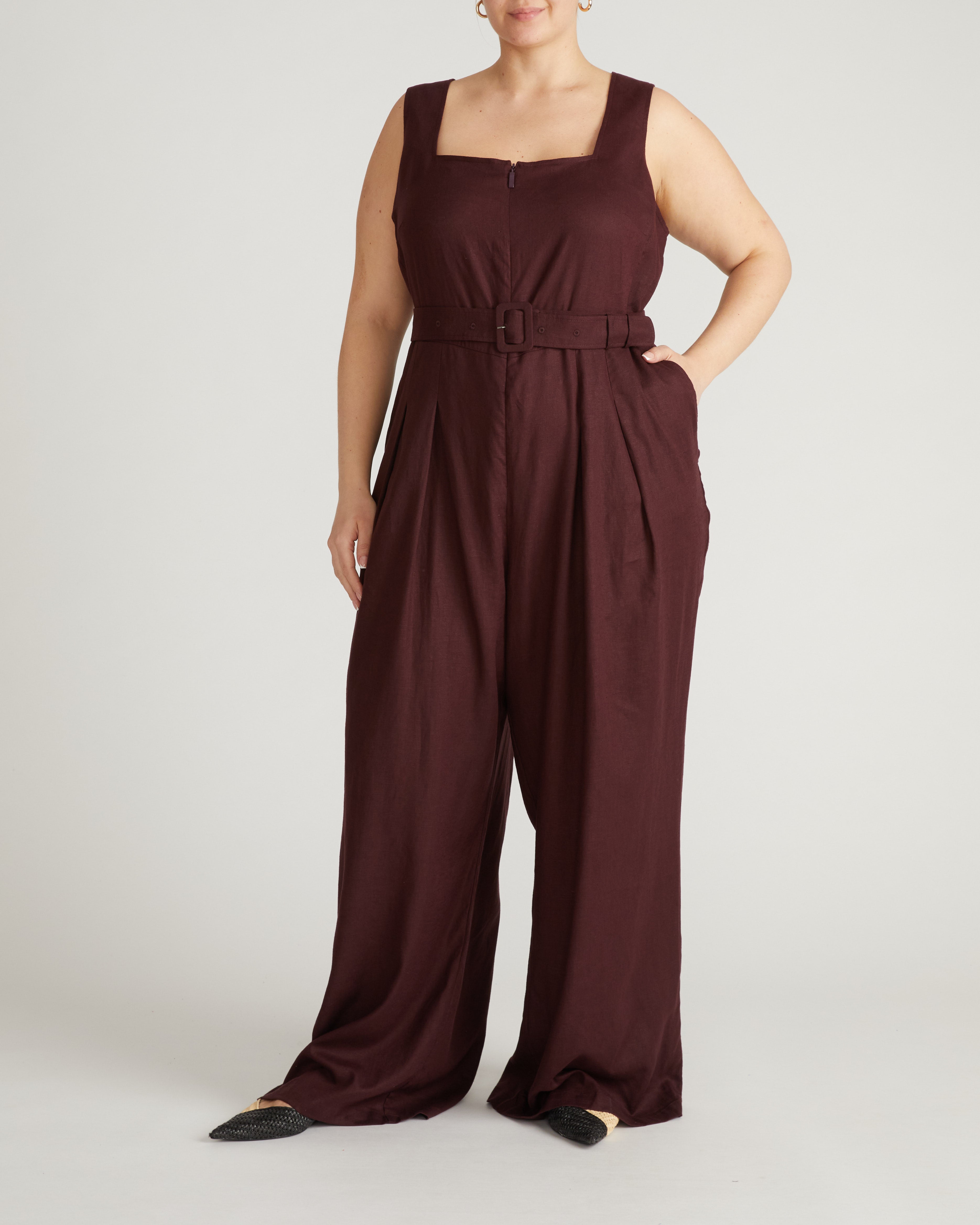 Rania Belted Linen Blend Jumpsuit - Brulee