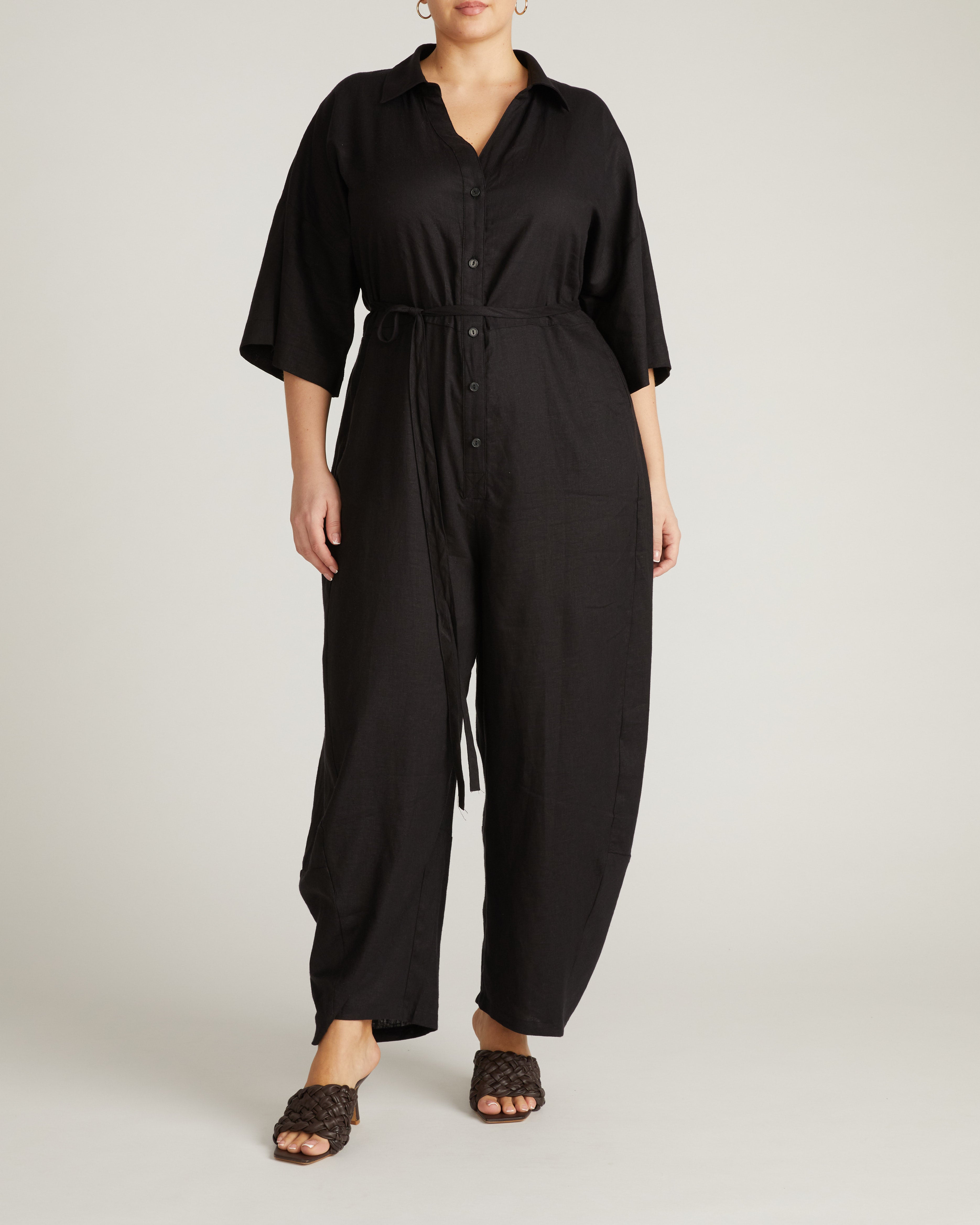 Maggie Barrel Leg Linen Blend Jumpsuit - Black