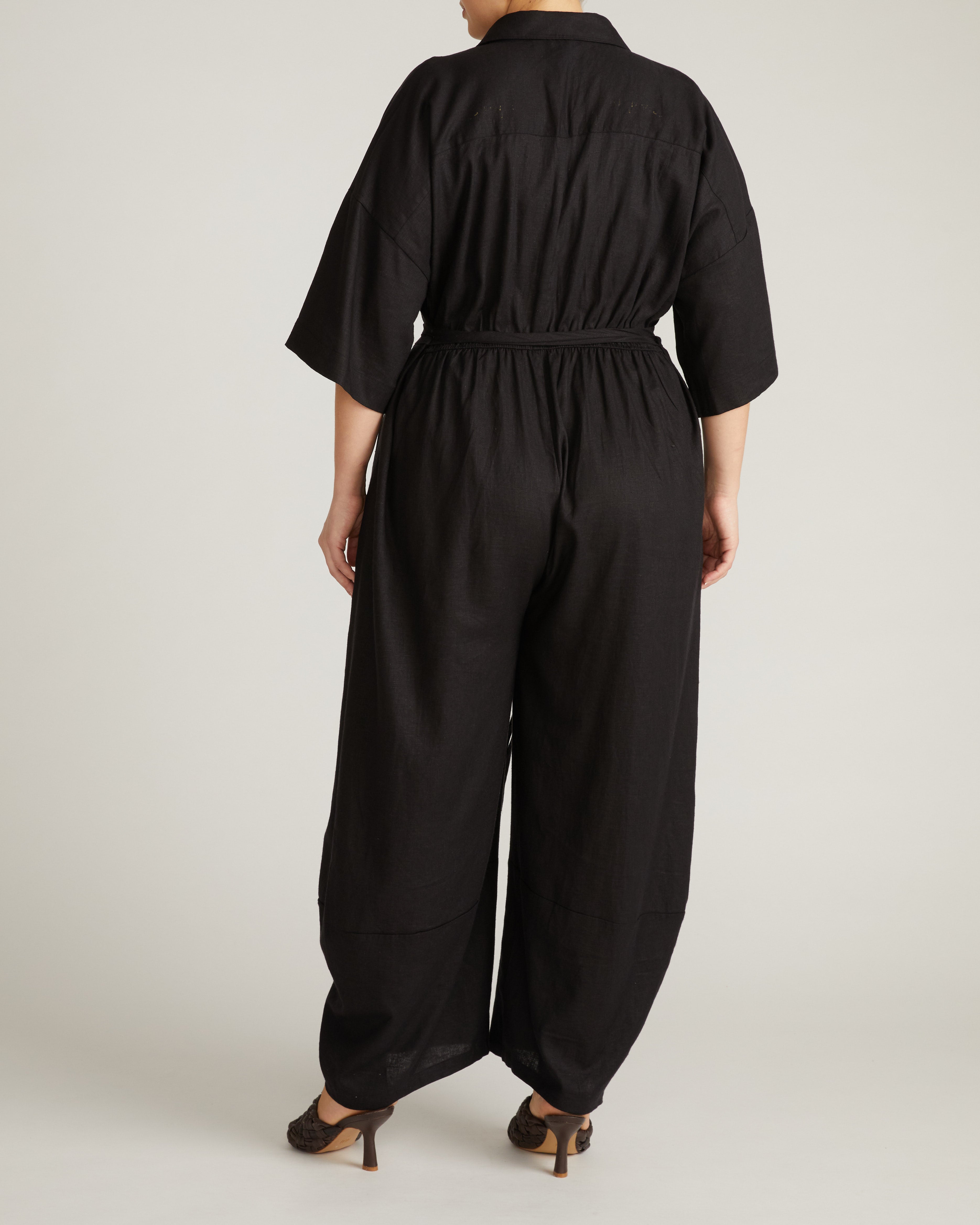 Maggie Barrel Leg Linen Blend Jumpsuit - Black
