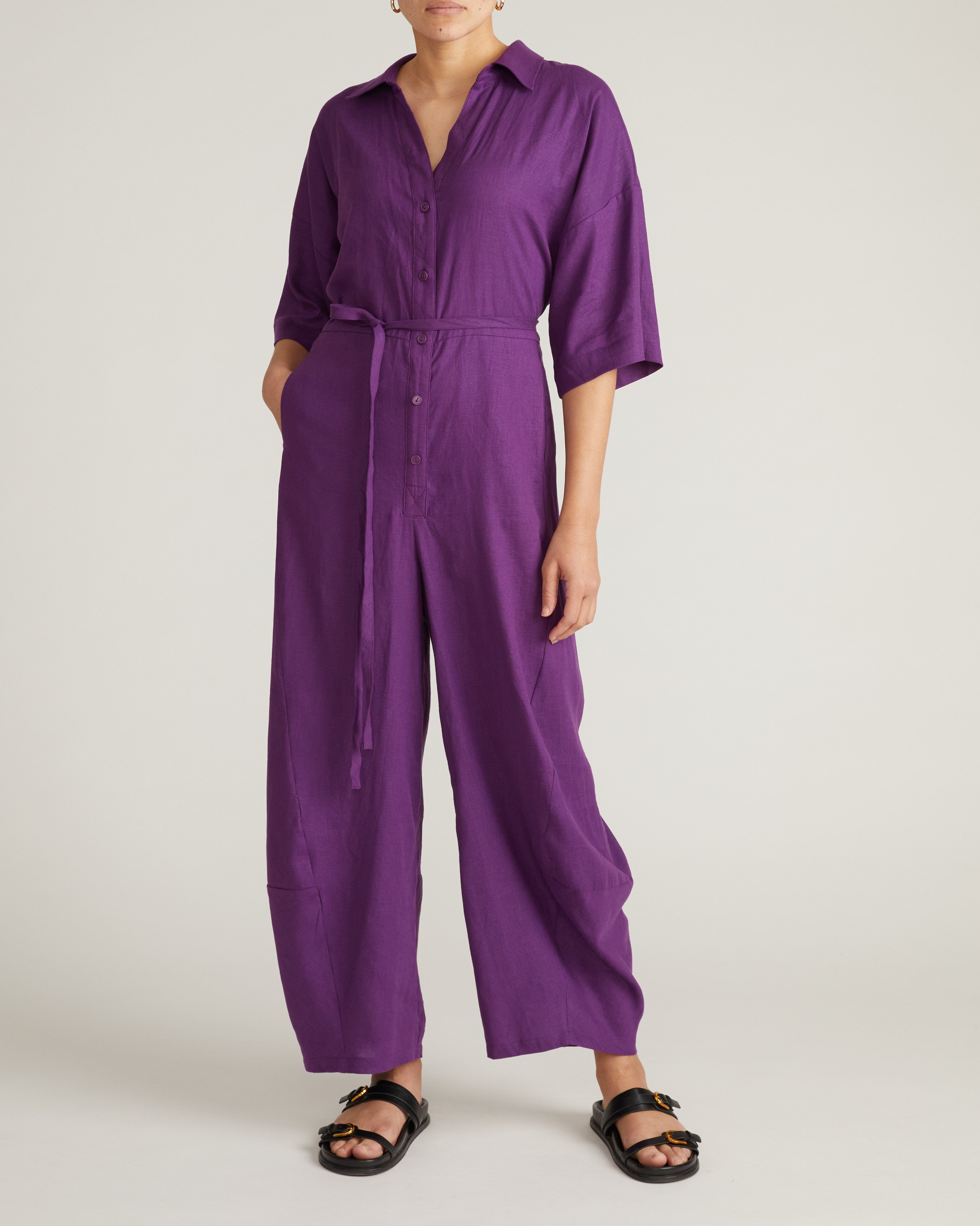 Maggie Barrel Leg Linen Blend Jumpsuit - Dreamy Purple