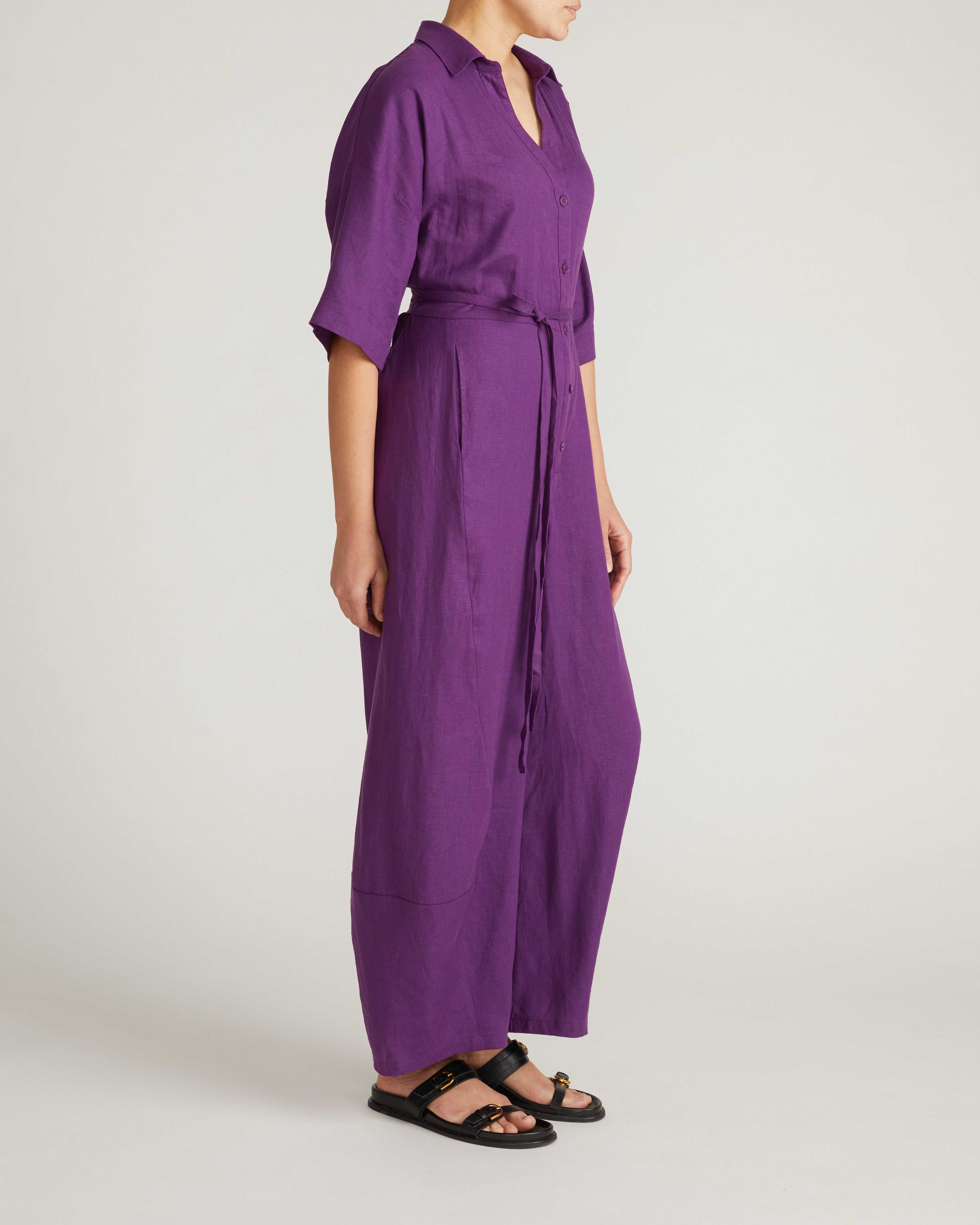 Maggie Barrel Leg Linen Blend Jumpsuit - Dreamy Purple