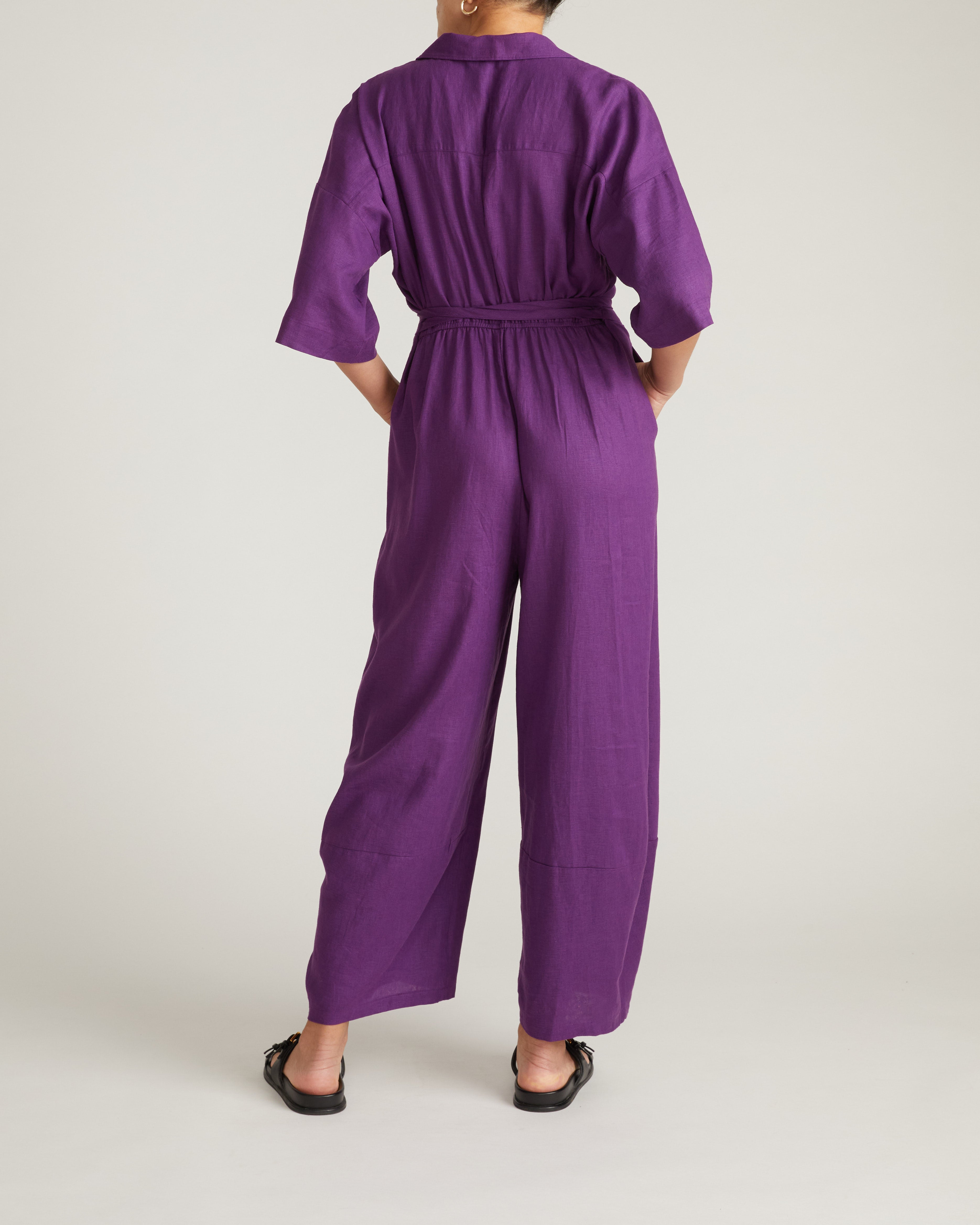 Maggie Barrel Leg Linen Blend Jumpsuit - Dreamy Purple
