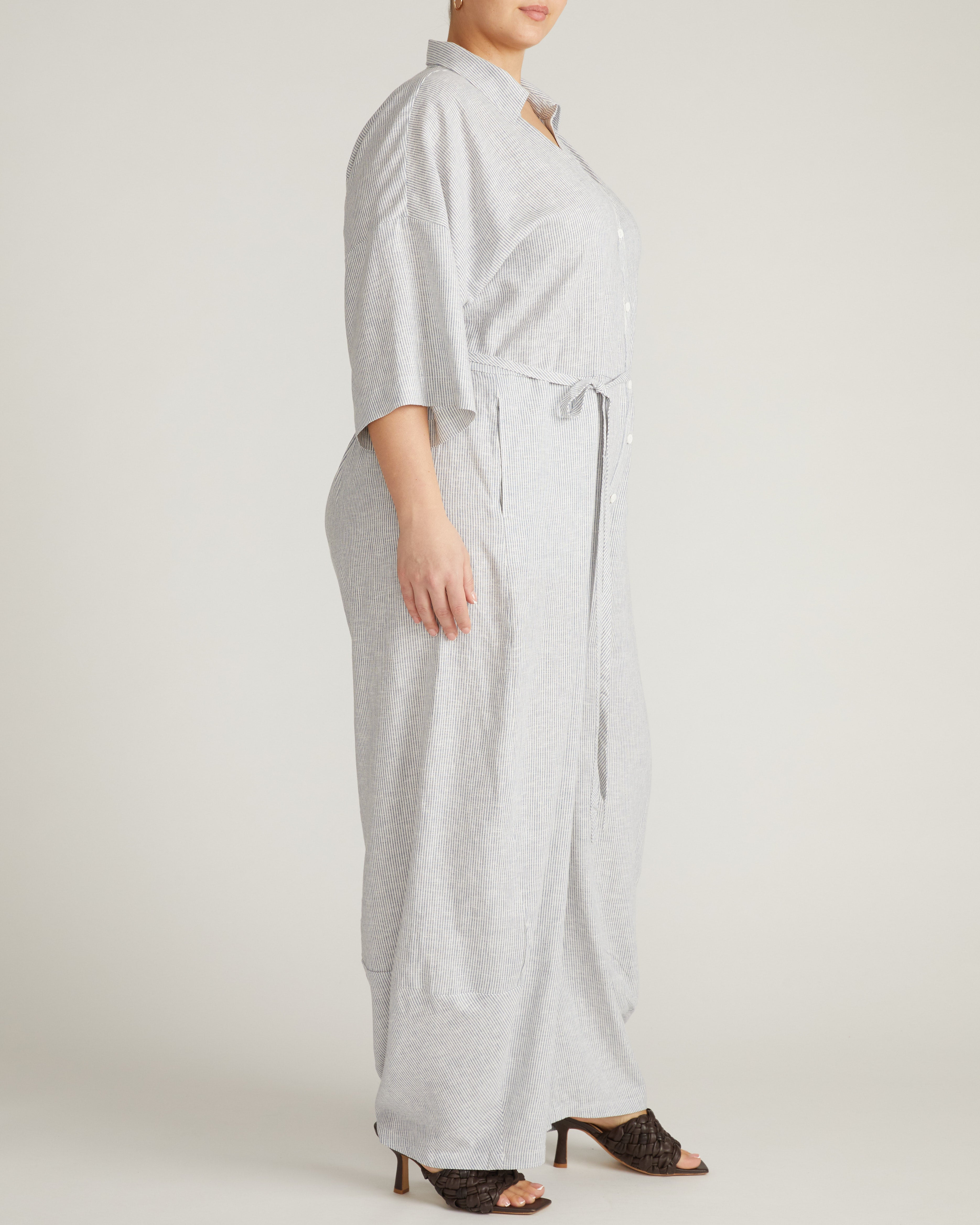 Maggie Barrel Leg Linen Blend Jumpsuit - Beach Stripe