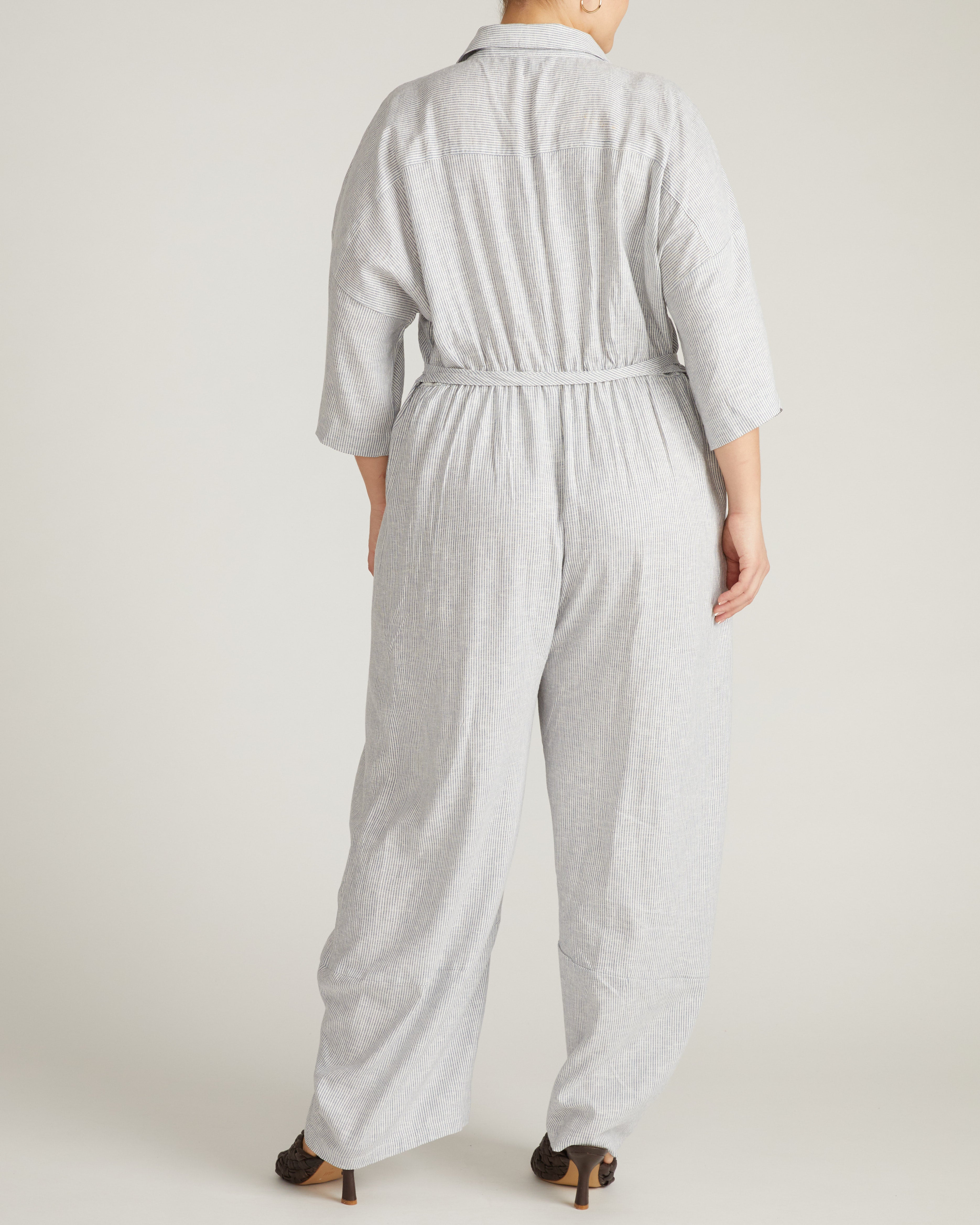 Maggie Barrel Leg Linen Blend Jumpsuit - Beach Stripe