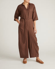 Maggie Barrel Leg Linen Blend Jumpsuit - Peppercorn