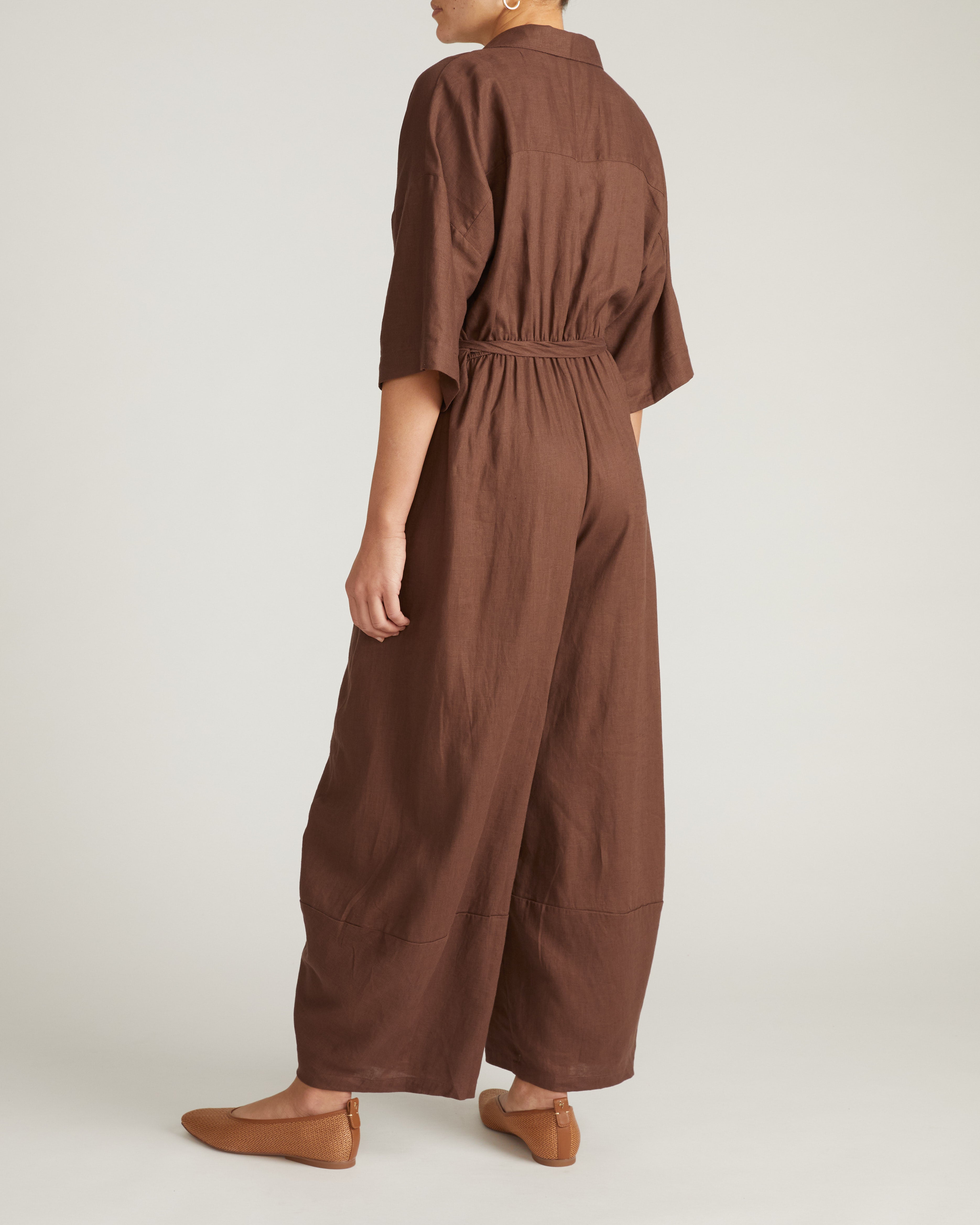 Maggie Barrel Leg Linen Blend Jumpsuit - Peppercorn