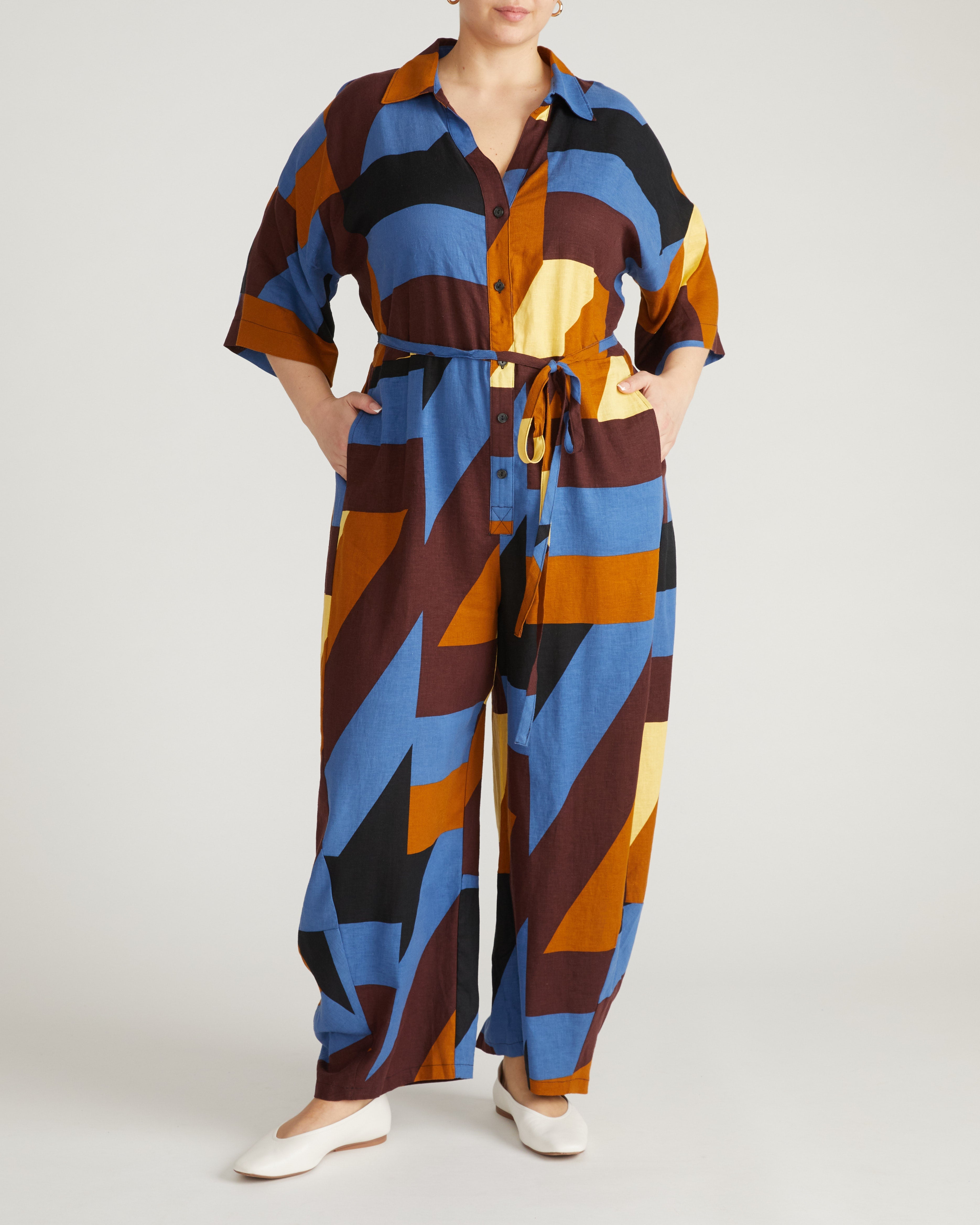 Maggie Barrel Leg Linen Blend Jumpsuit - Beach Ombra Print