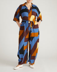 Maggie Barrel Leg Linen Blend Jumpsuit - Beach Ombra Print