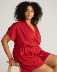 Nora Cross Front Romper - Raspberry