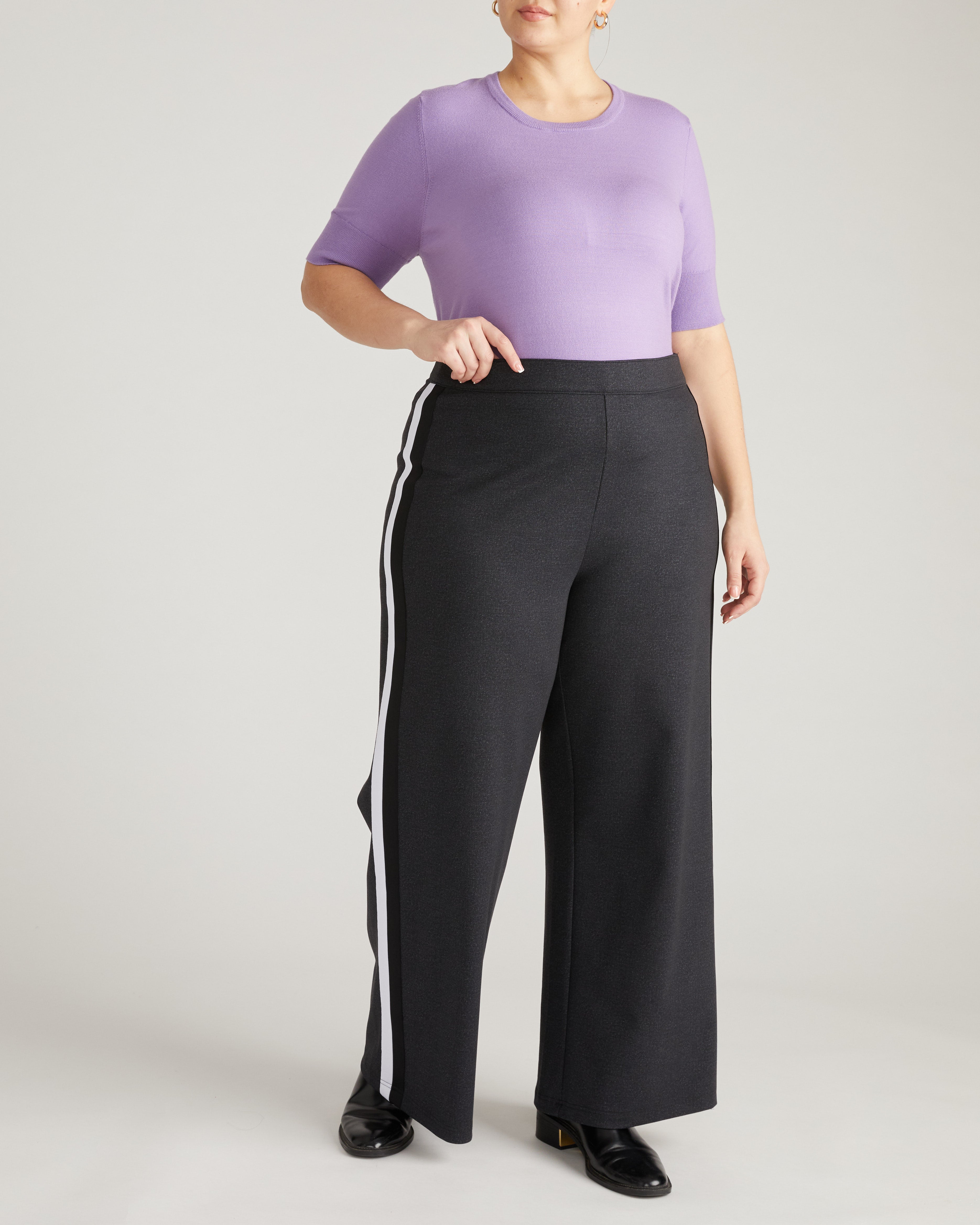 PowerPonte Denim Stephanie Pants - Charcoal with Black/White Stripe