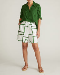 Juniper Linen Blend Easy Pull-On Shorts - Green Paint Print