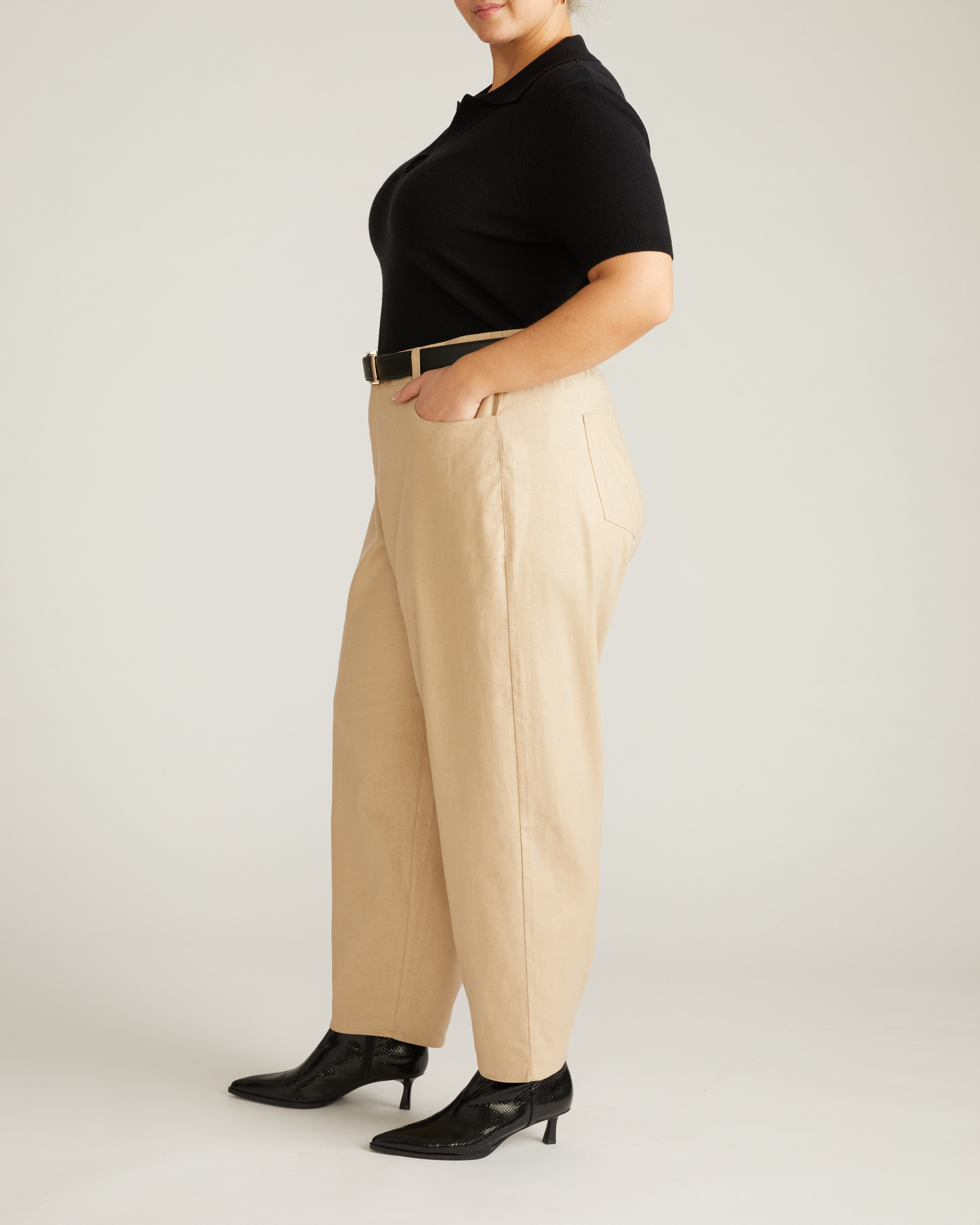 Lou Barrel Leg Linen Blend Pants - Danish Coffee
