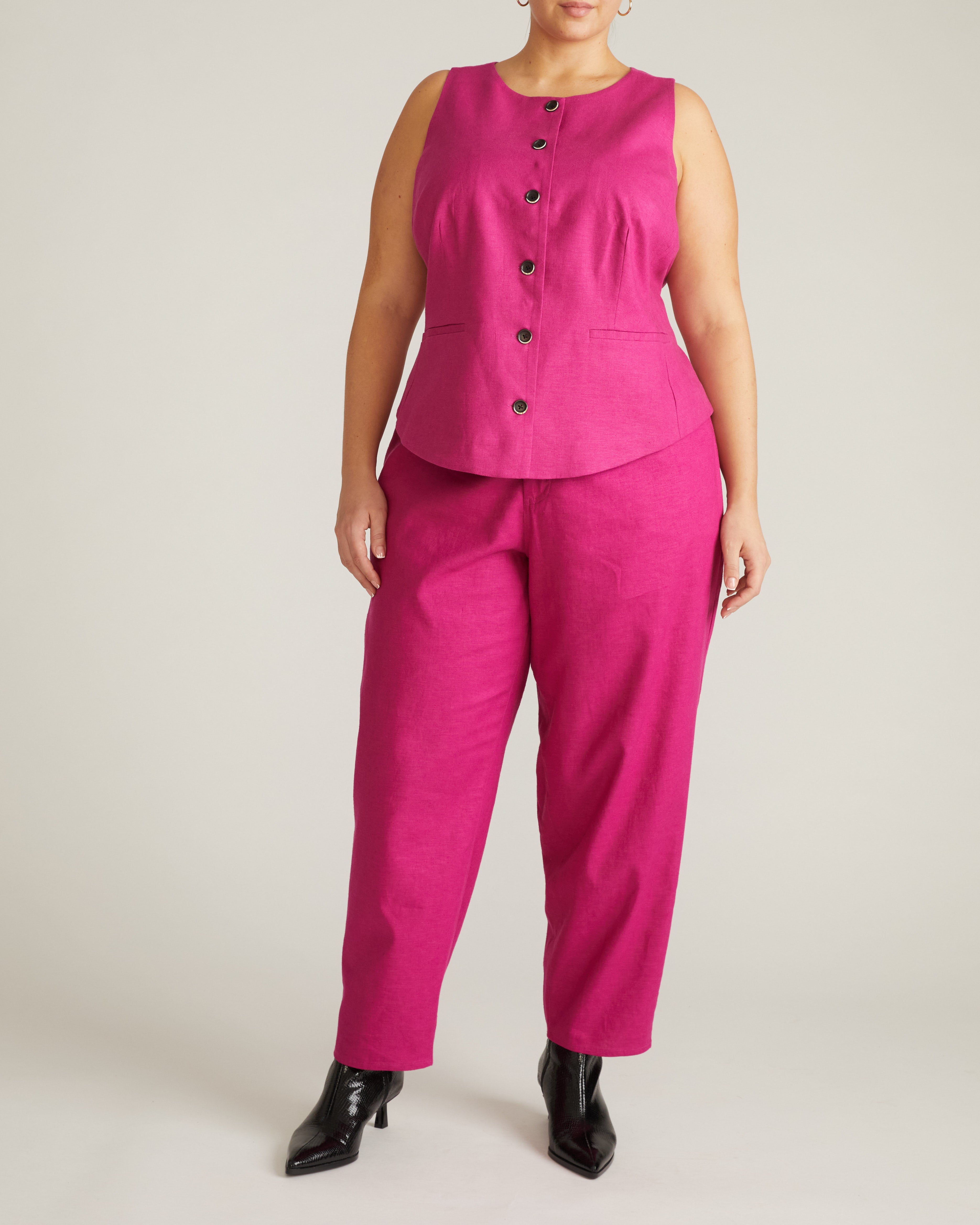 Lou Barrel Leg Linen Blend Pants - Hyper Pink