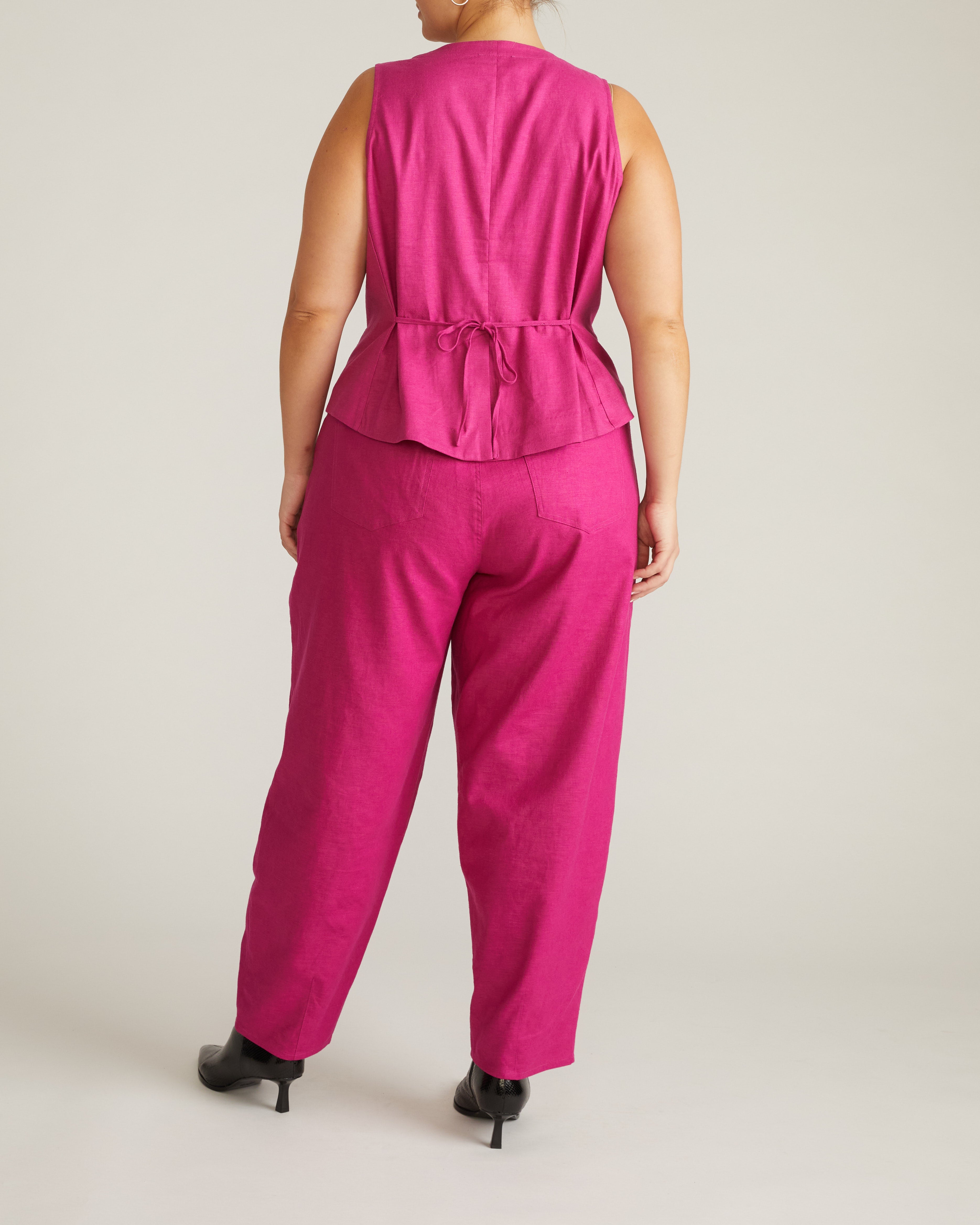 Lou Barrel Leg Linen Blend Pants - Hyper Pink