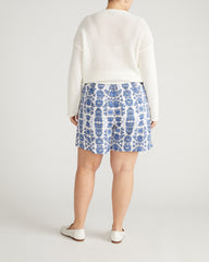 Harbor Stretch Linen Blend Paperbag Shorts - Rococo Beach Print