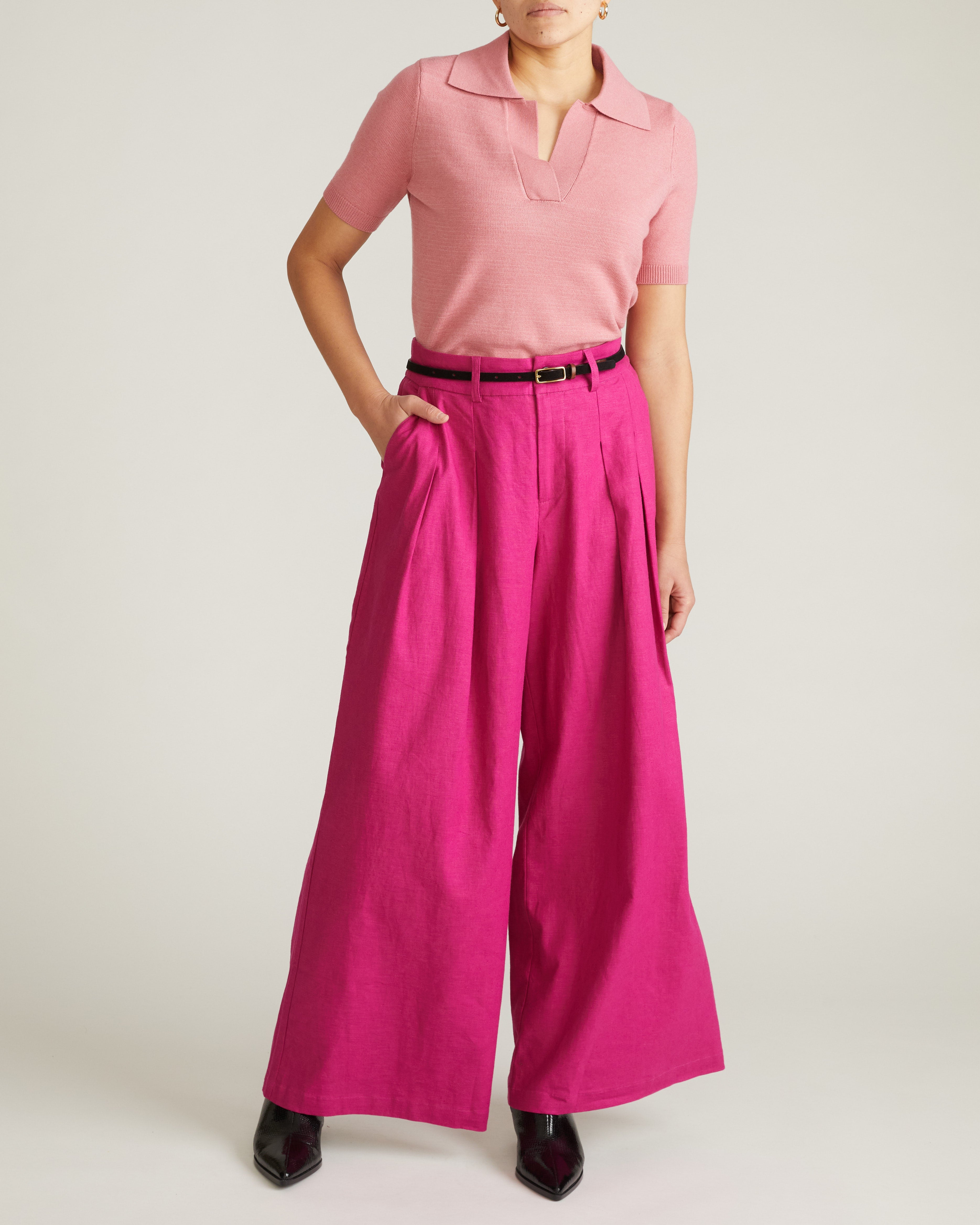 Palais Stretch Linen Blend Wide Leg Pant - Hyper Pink