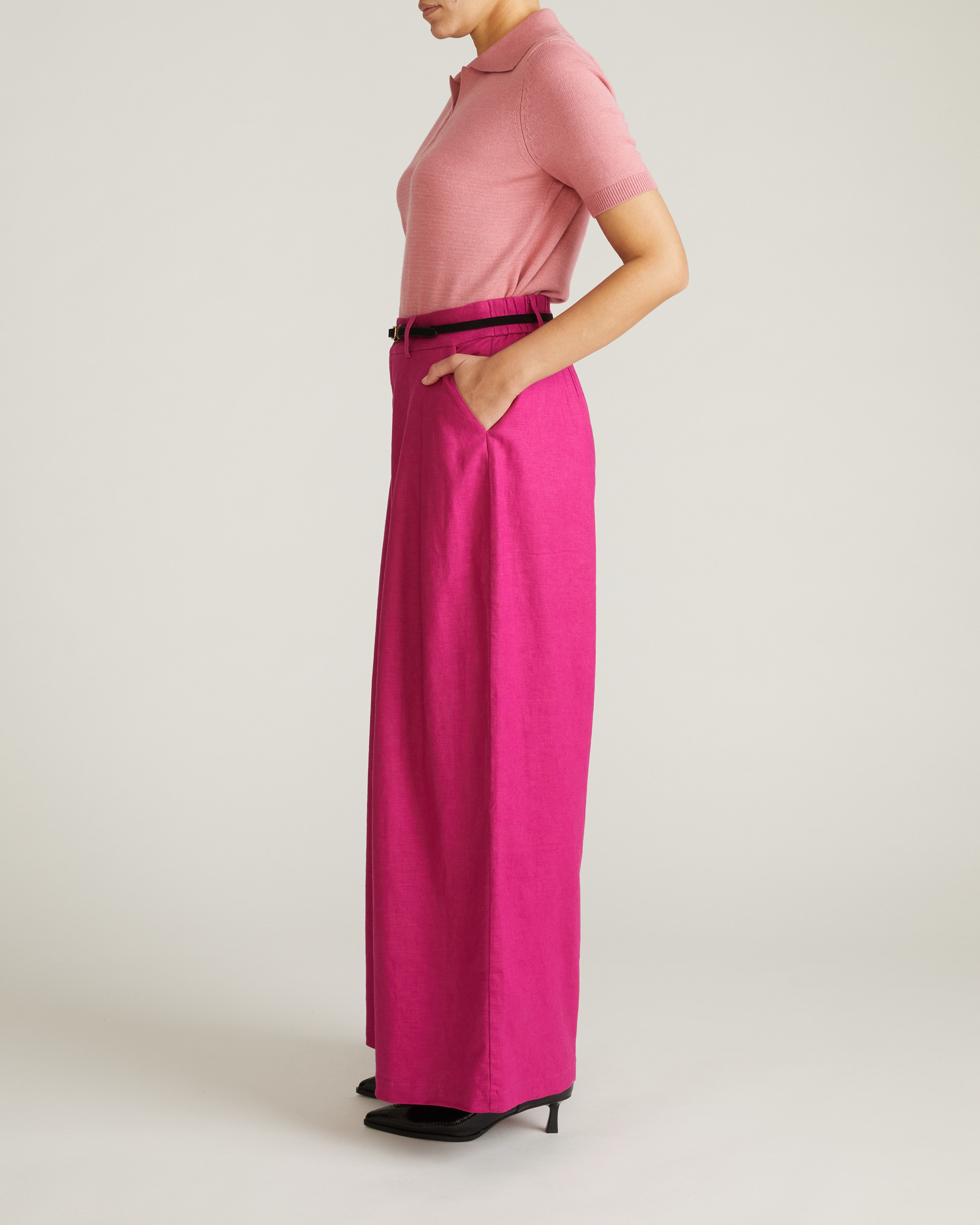 Palais Stretch Linen Blend Wide Leg Pant - Hyper Pink