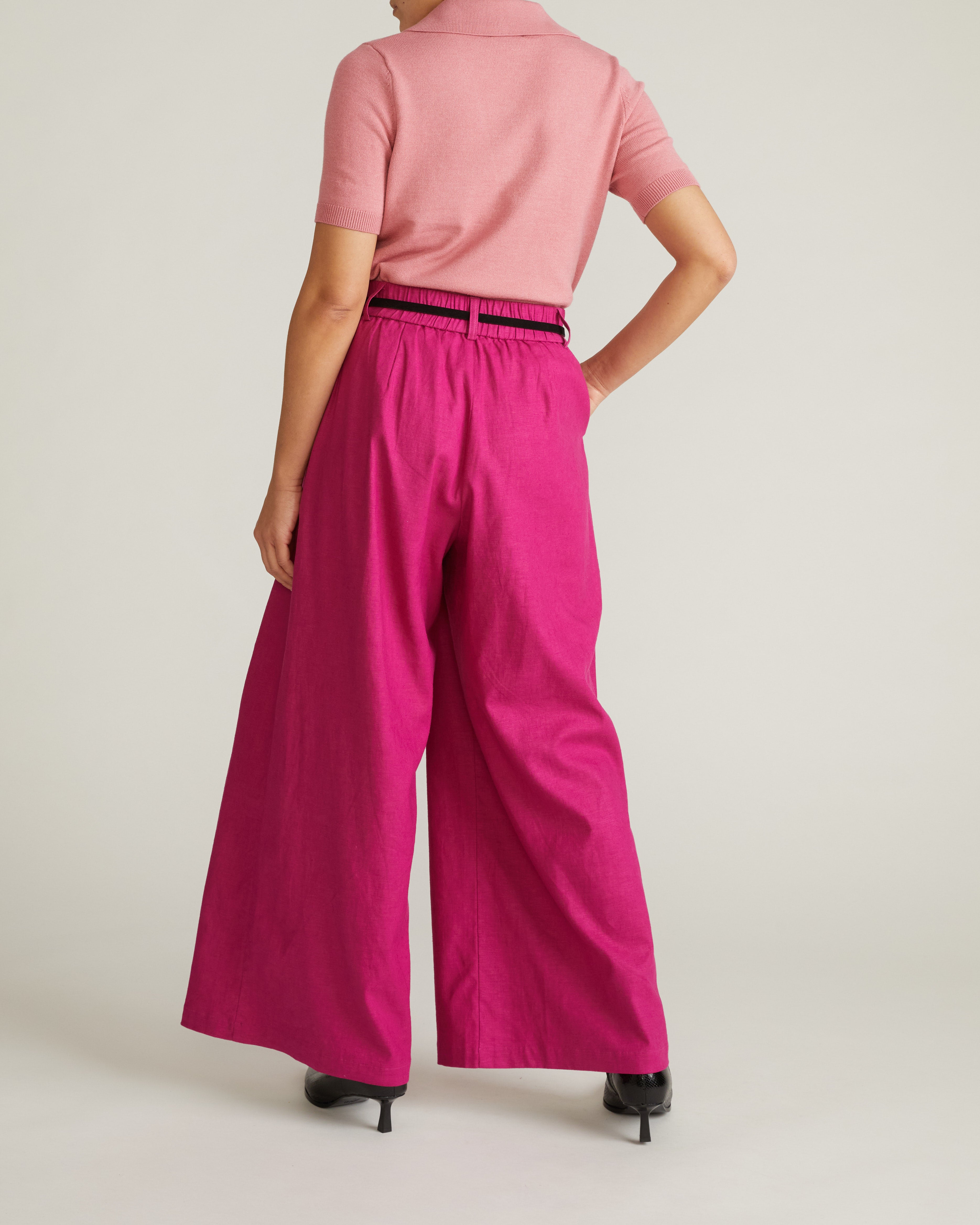 Palais Stretch Linen Blend Wide Leg Pant - Hyper Pink